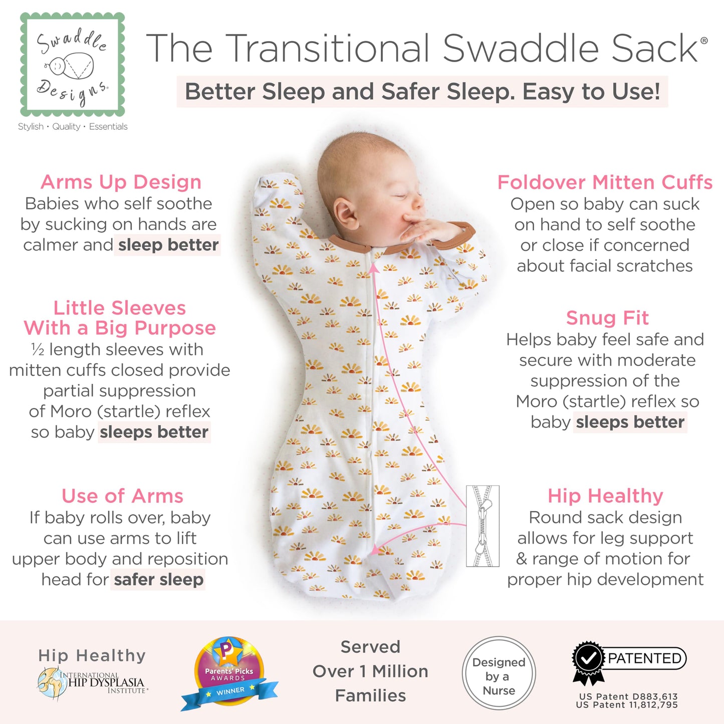 SwaddleDesigns - Saco de Envolver de transición con Brazos hasta Mangas de Media Longitud y puños de manopla, Grande, 6-9 Meses, 20-25 Libras, días soleados de Acuarela (Envoltura de Brazos Arriba,