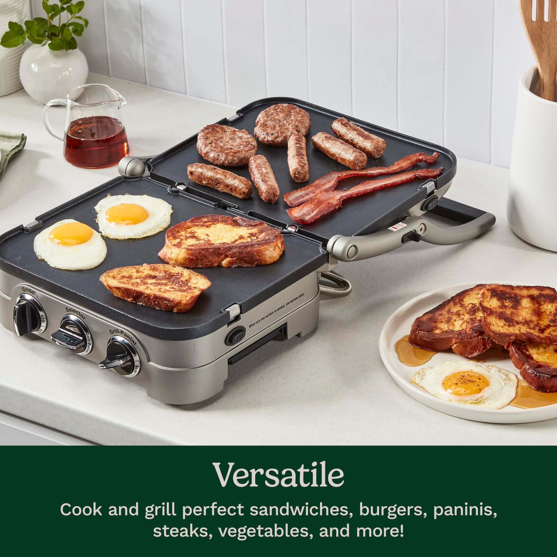Cuisinart Panini Prensa, plancha de acero inoxidable, sandwichera y más, 5-IN-1, GR-4NP1