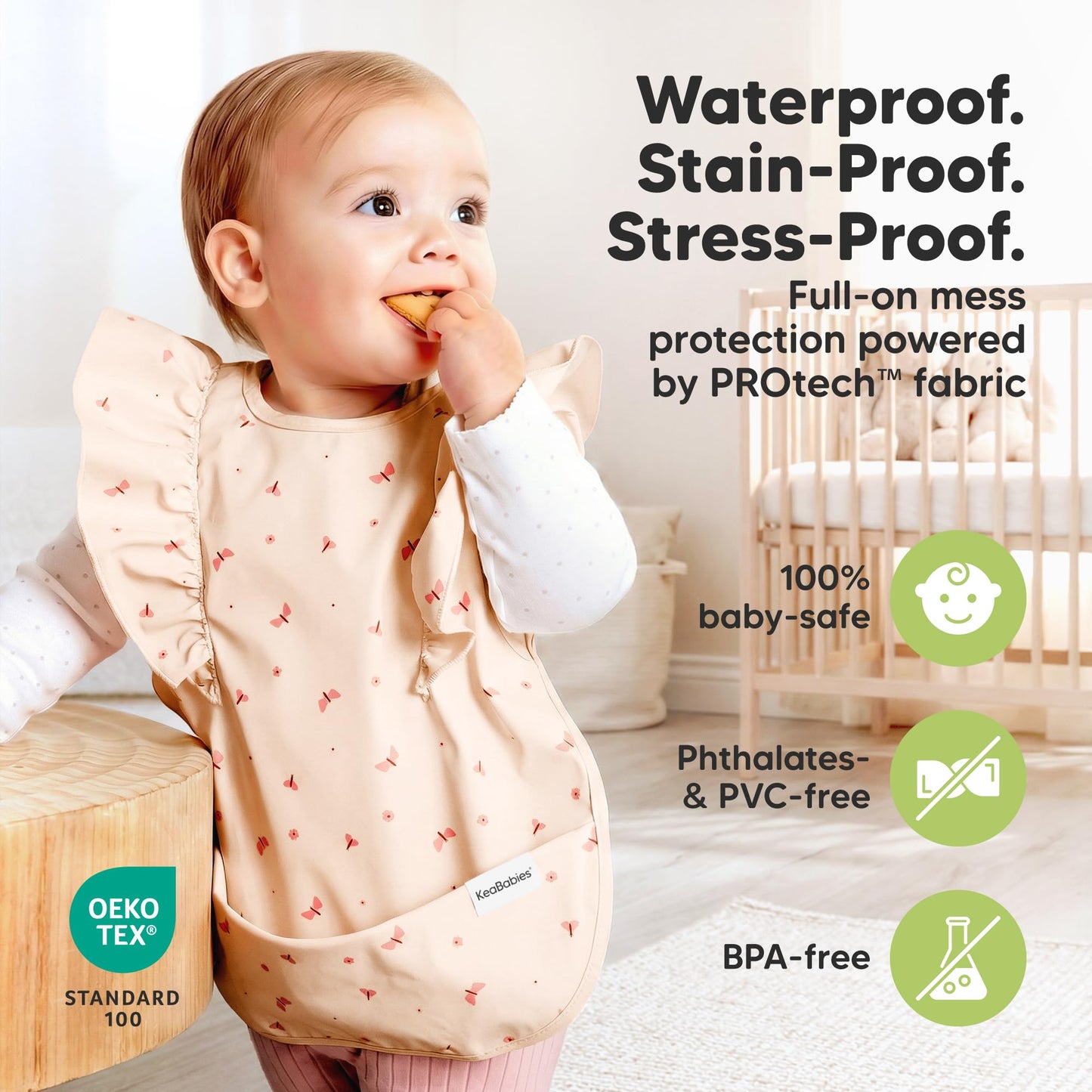 KeaBabies - Baberos impermeables para bebé niña, niño, paquete de 2 baberos ligeros y grandes para comer, colector de alimentos portátil, esenciales de alimentación para bebés de 6 a 12 meses, bata