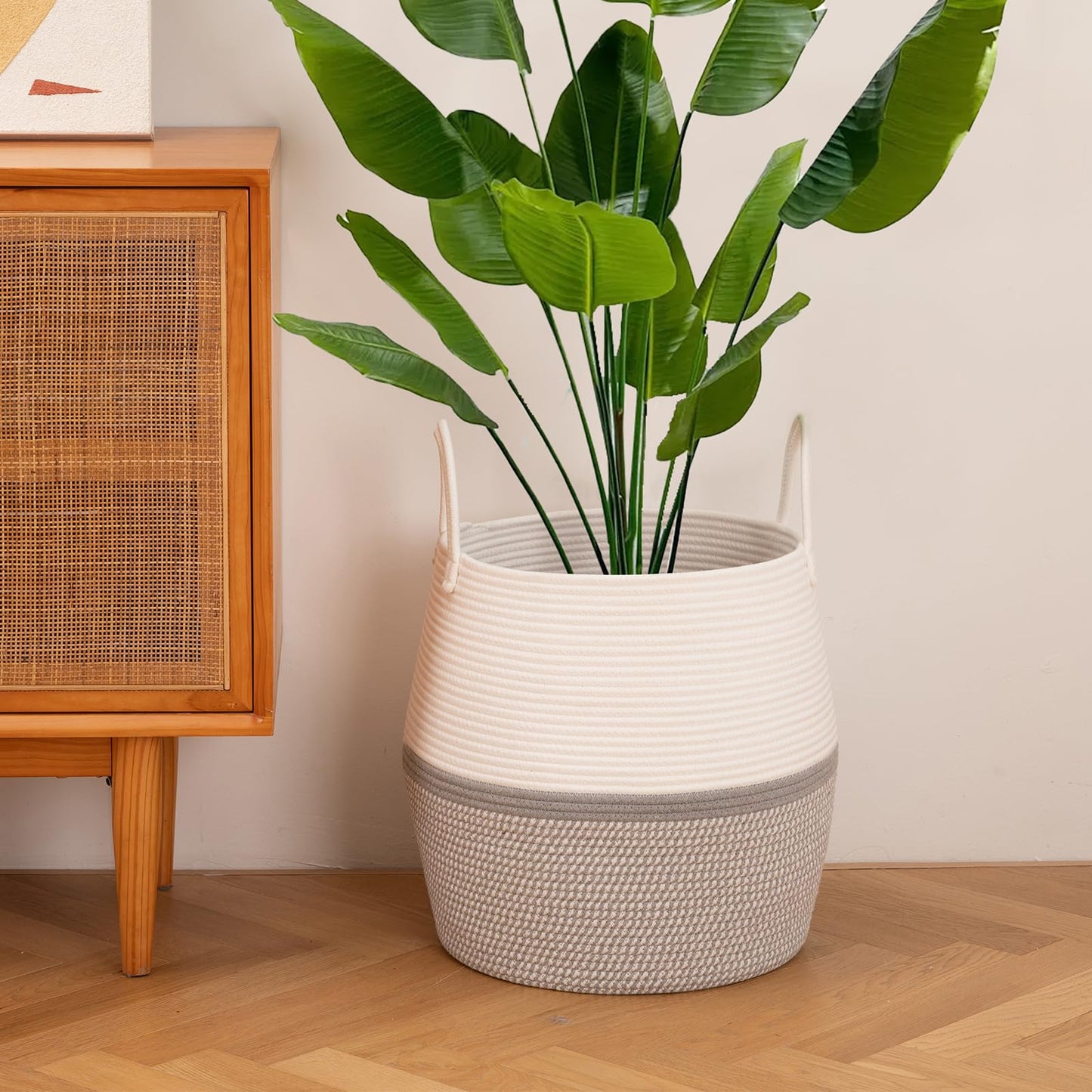 OIAHOMY Cesta para Mantas de 60L con Asa, Cesta de Almacenamiento para Sala de Estar, Cesta de Ropa Sucia para Ropa, Toallas, Almohadas, Almacenamiento de Juguetes para Niños y Perros, Cesta de Bebé