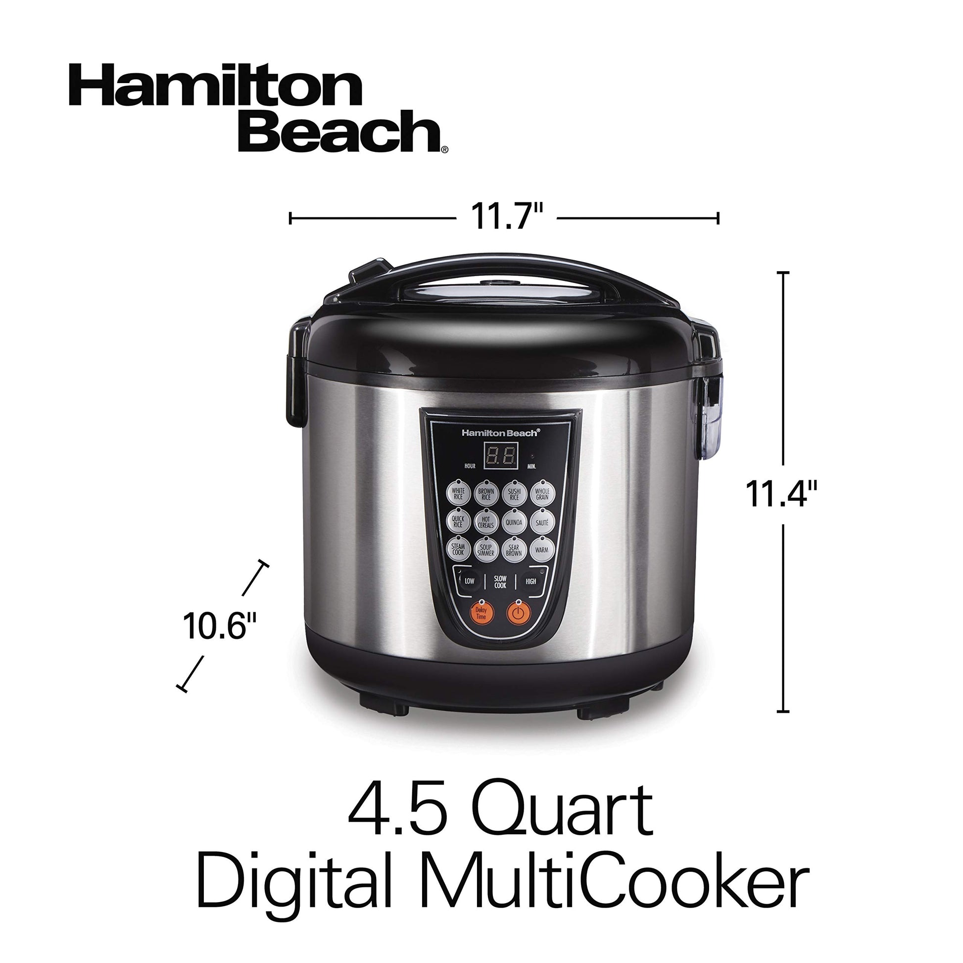 Hamilton Beach - Arroz digital programable y vaporizador de alimentos, 20 tazas cocidas (10 tazas sin cocinar), 14 ajustes preprogramados para saltear cereal caliente, sopa, olla antiadherente, acero