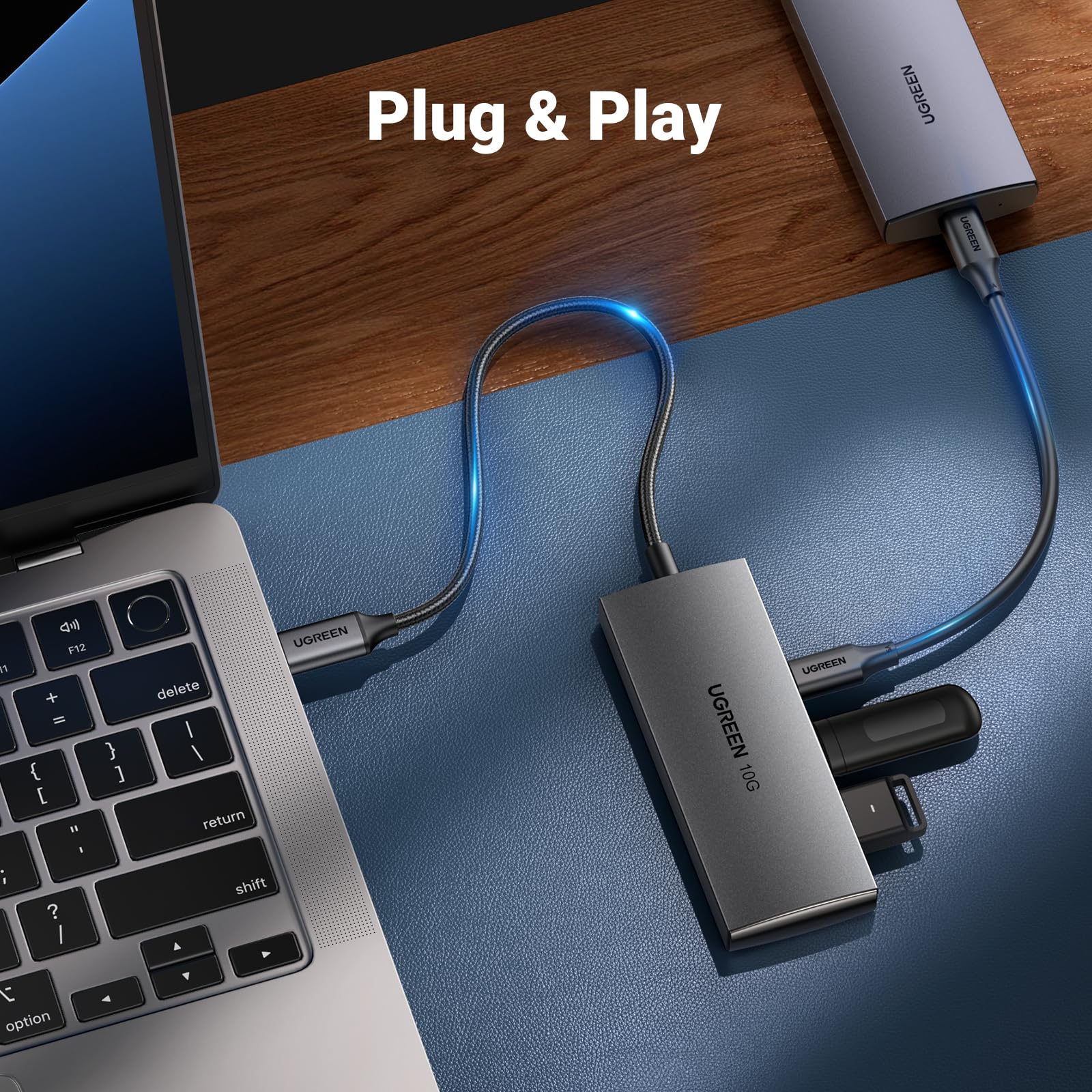 Hub USB C UGREEN 3.2 Gris con 10Gbps y 4 Puertos Compatible con MacOS, iOS, Windows y Android