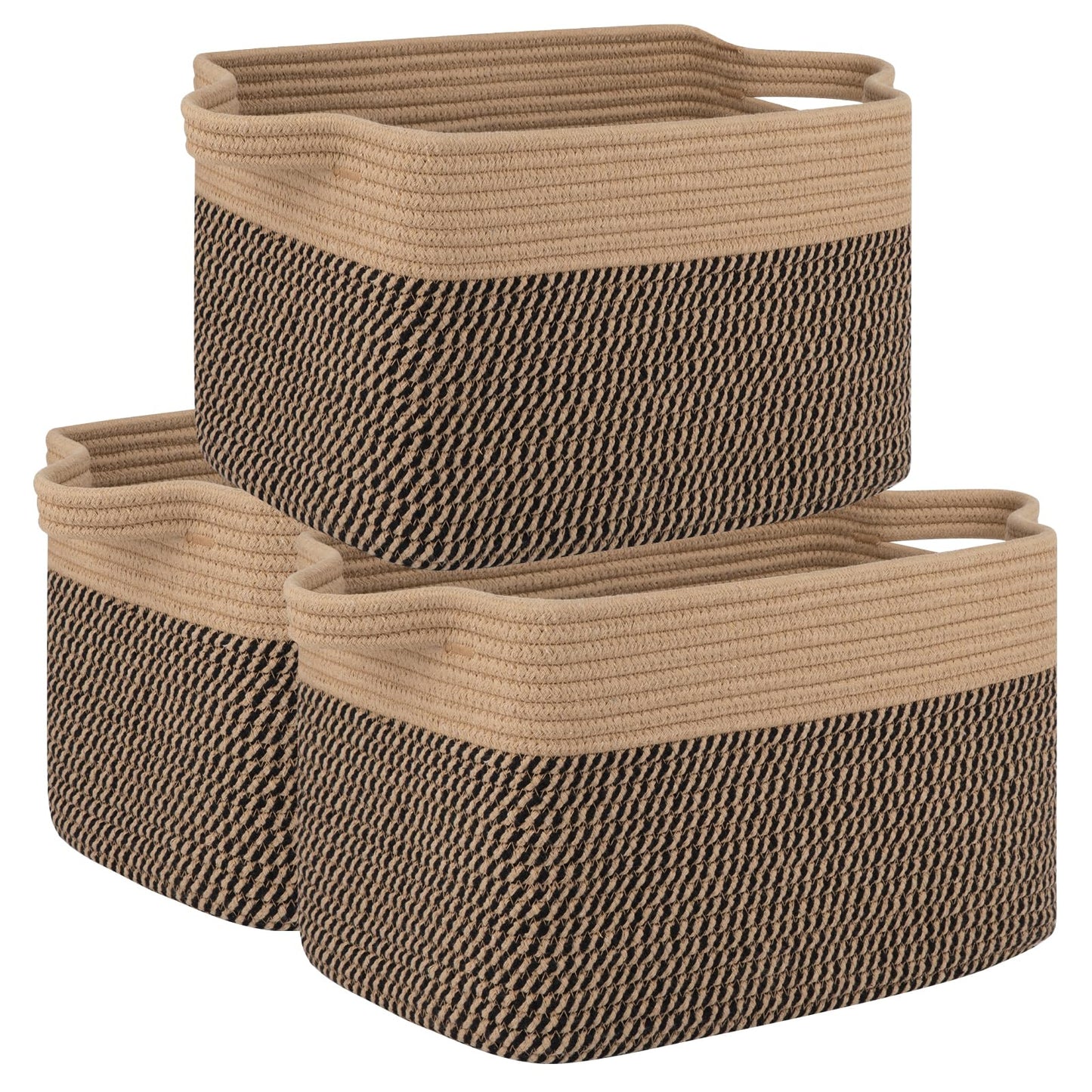 OIAHOMY - Paquete de 3 cestas de almacenamiento para organizar, 13 x 9.85 x 8.7 pulgadas, cesta tejida con asas, cesta de almacenamiento de juguetes, cesta elegante para decoración de habitación, café