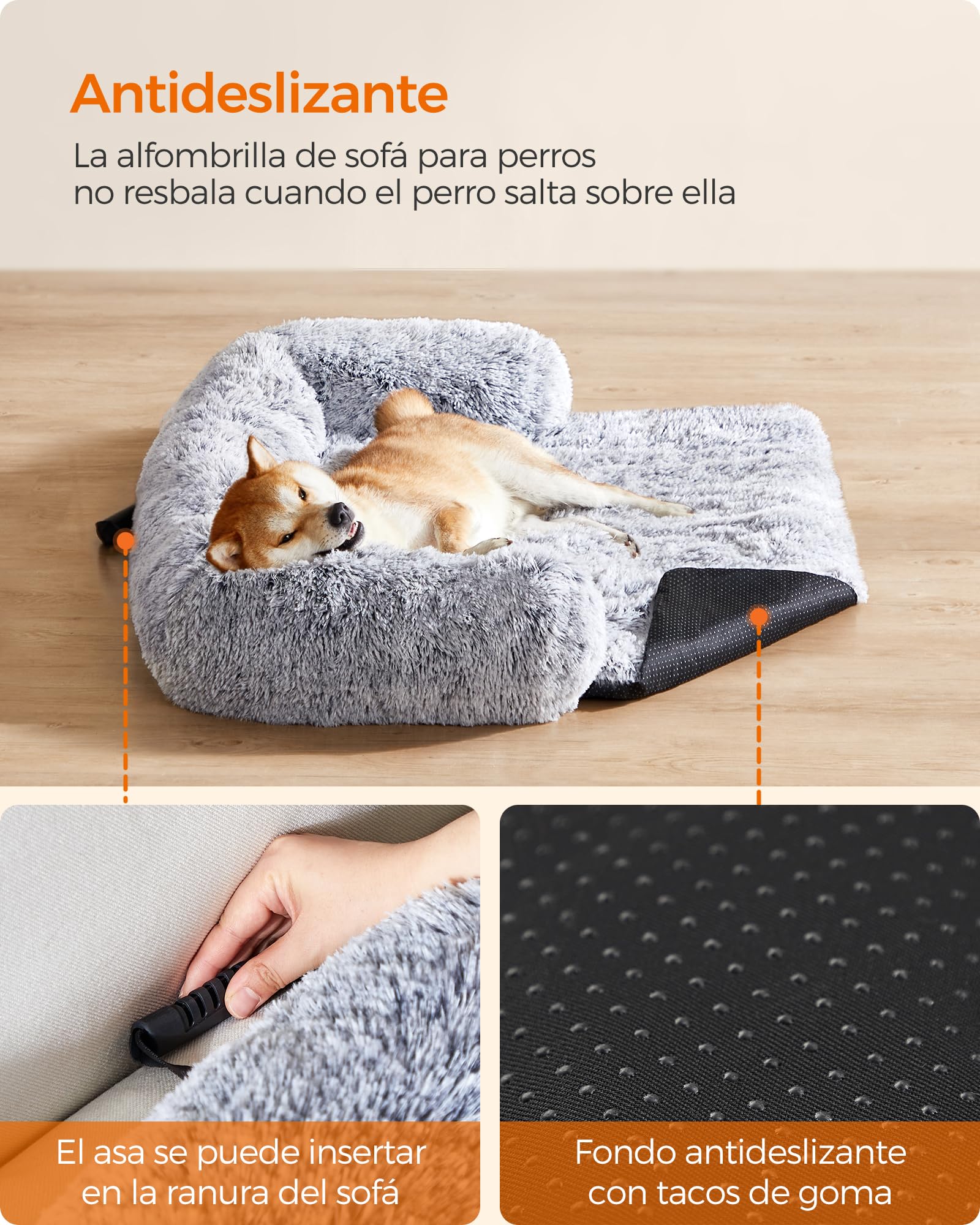 Feandrea Cama para Perros, Funda Protectora para Sofá, 110 x 95 x 18 cm, Tela de Felpa, XL, para Perros Medianos y Grandes,Gris Ombré MPGW223G01