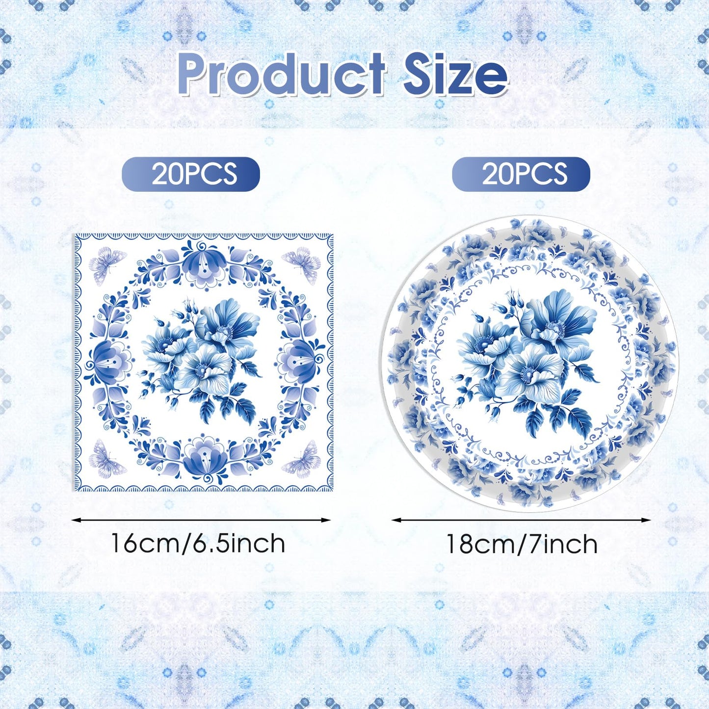 Decoración Floral de Cumpleaños - Vajilla Desechable con Flores Azules y Blancas