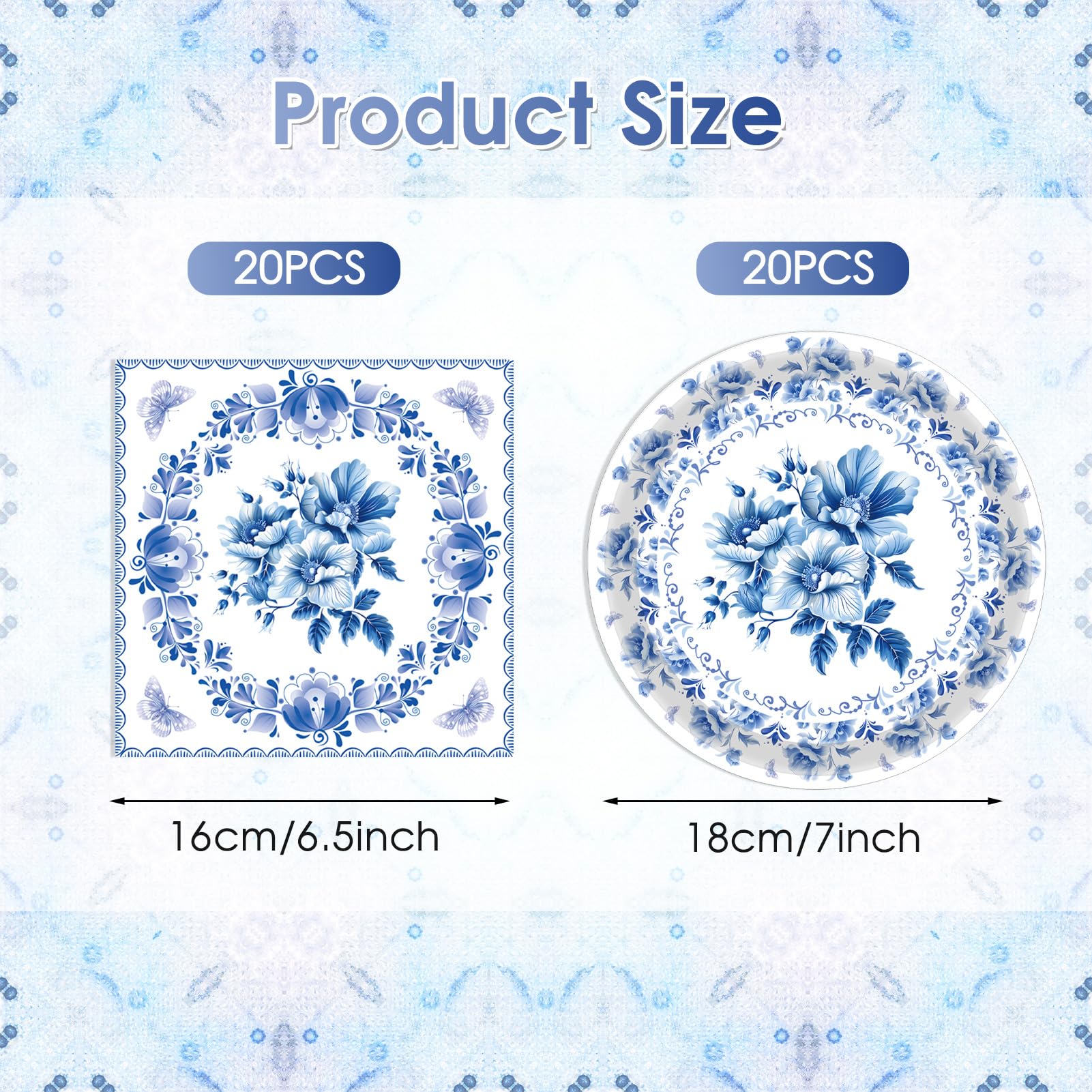 Decoración Floral de Cumpleaños - Vajilla Desechable con Flores Azules y Blancas