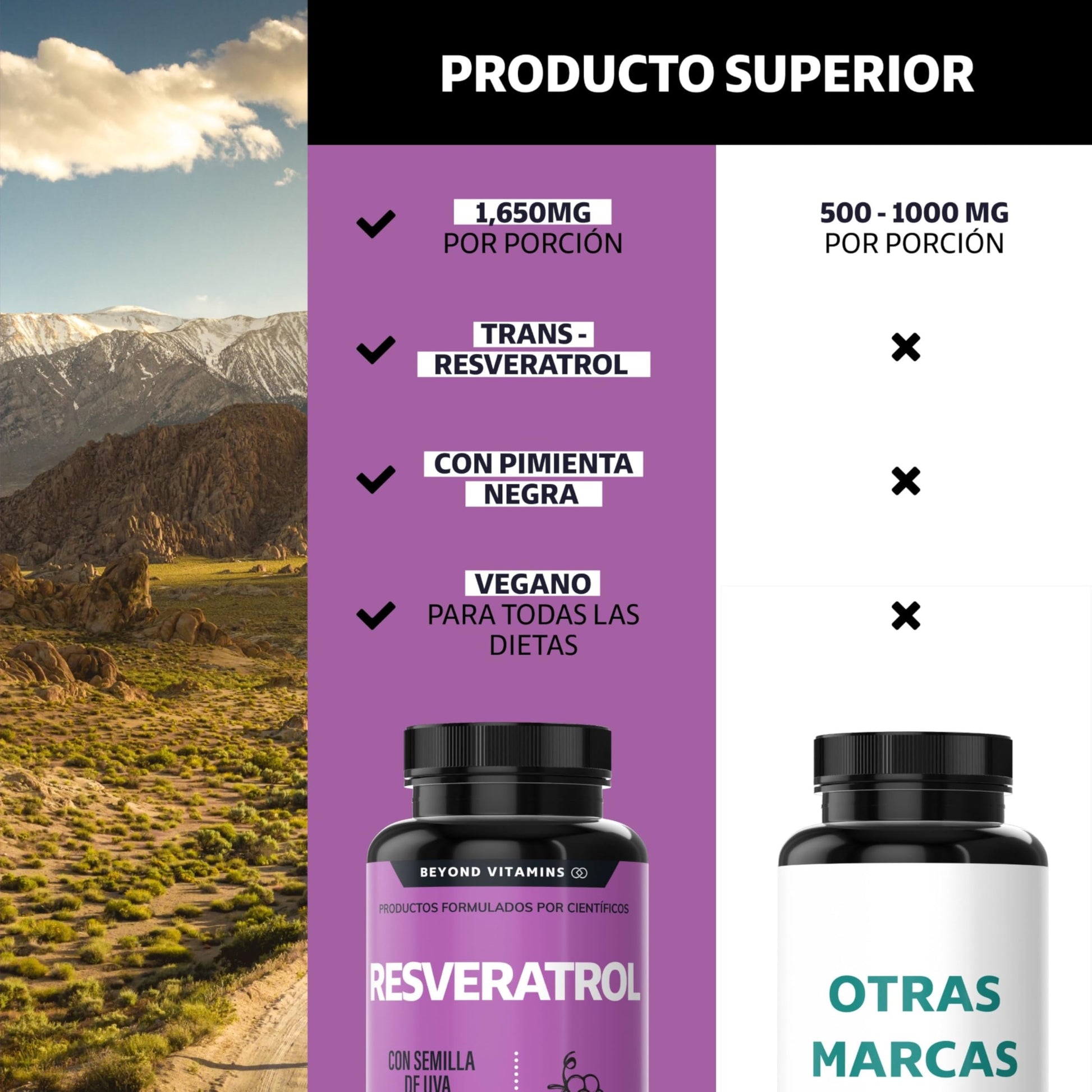 Suplemento de Trans-Resveratrol con Pimienta Negra y Vitamina C 100% Vegano