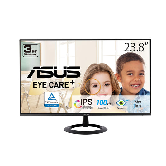 ASUS Monitor VZ24EHF Eye Care: 24 Pulgadas (23,8 Pulgadas visibles), IPS, Full HD, sin Marco, 100 Hz, sincronización adaptativa, MPRT de 1 ms, HDMI, luz Azul Baja, sin Parpadeo, Montaje en Pared
