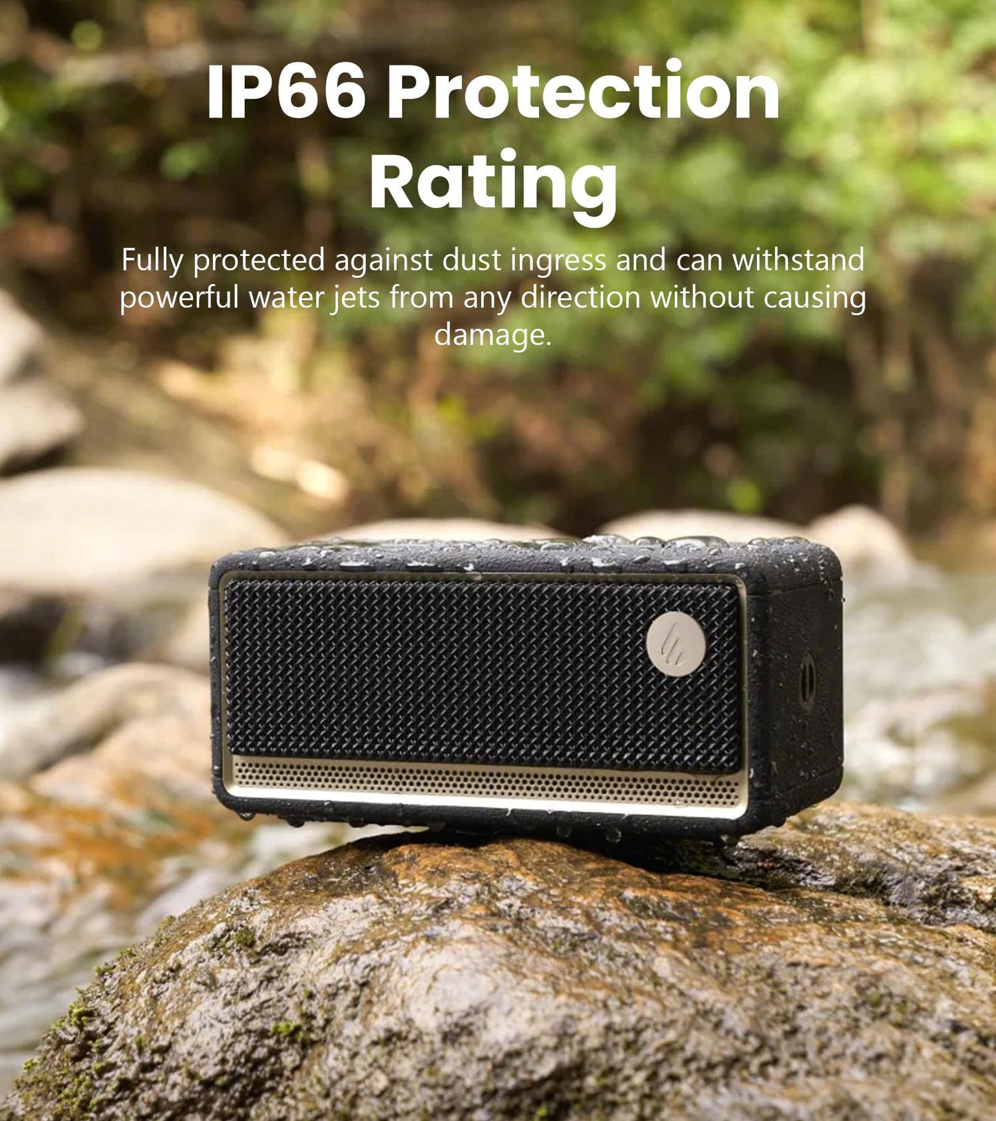 Edifier ES60 Altavoz Bluetooth, portátil con emparejamiento estéreo, IP66 a prueba de polvo y agua, 9H de tiempo de reproducción, BT5.4, 34W RMS, conexión de dispositivo dual, luz ambiental para