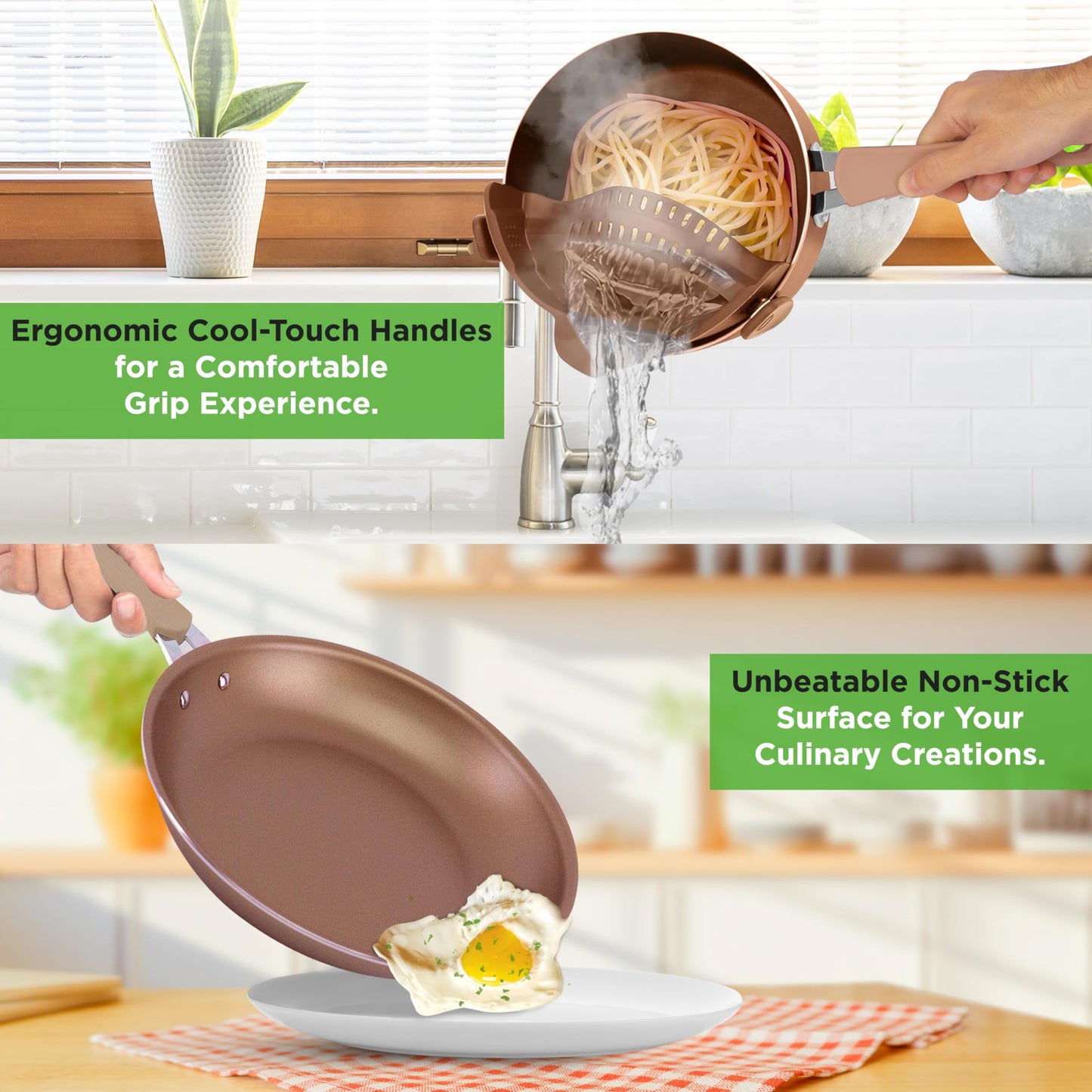 NutriChef - Juego de utensilios de cocina antiadherentes de 14 piezas con cacerola, sartenes, ollas de cocina, olla holandesa, tapas, utensilio, dorado
