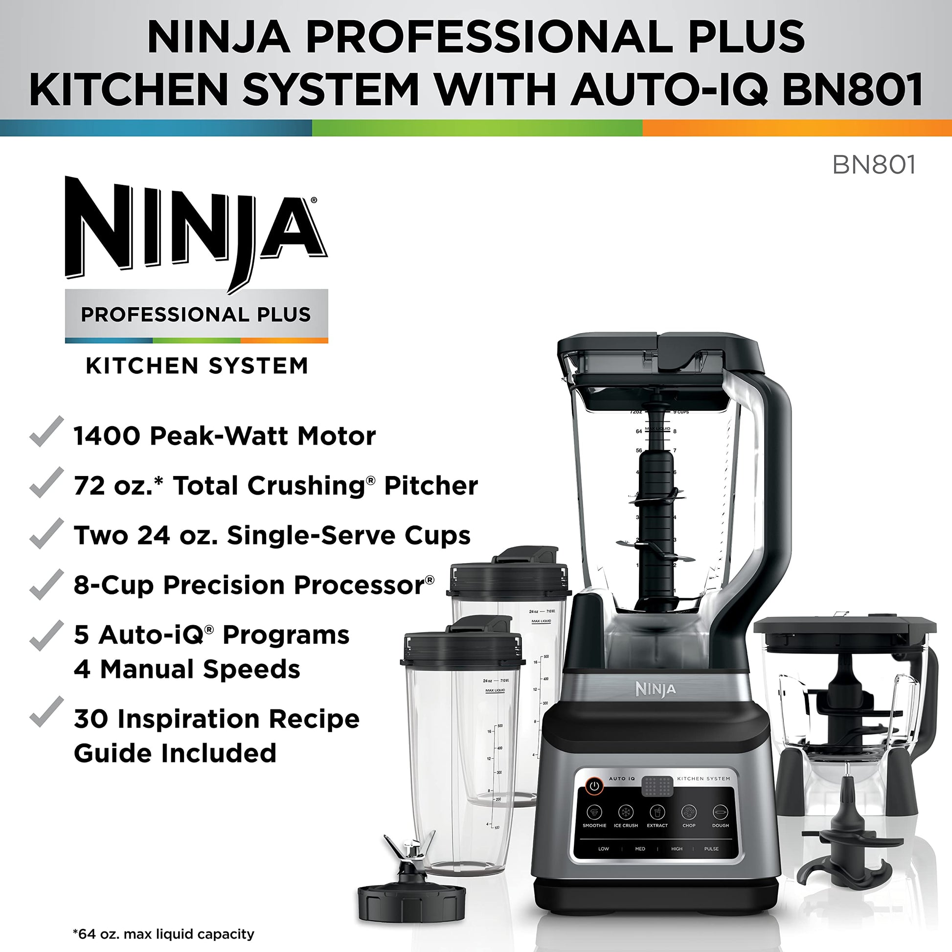 Sistema de Cocina 3 en 1 Ninja Negro con Set de Licuadora y 5 Programas