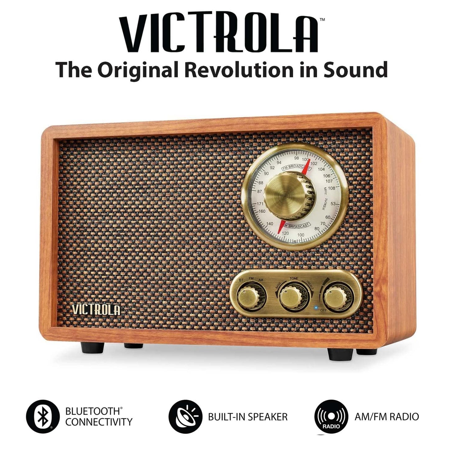 Radio Retro Victrola Bluetooth Walnut con Dial Giratorio