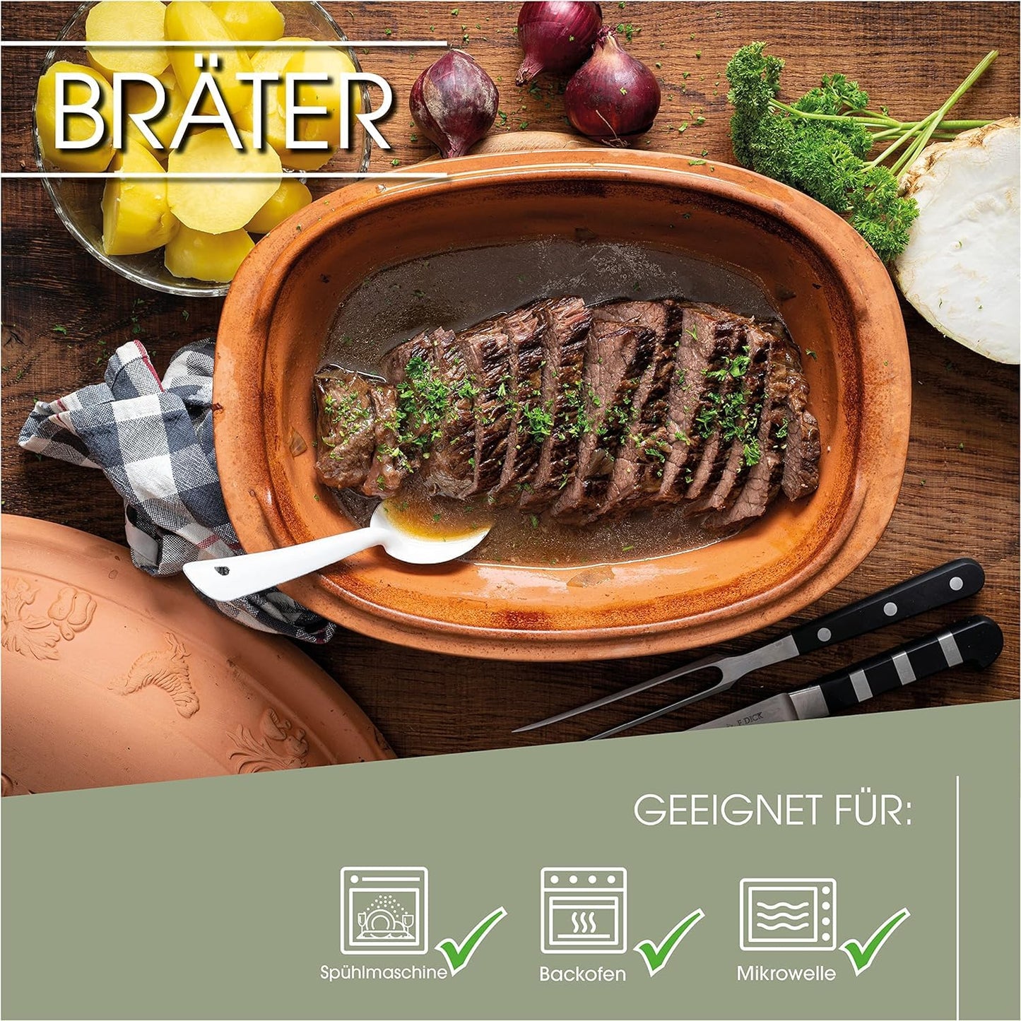 Asador de Arcilla Romertopf Horno Holandés Antiadhesente Versátil 4 Litros
