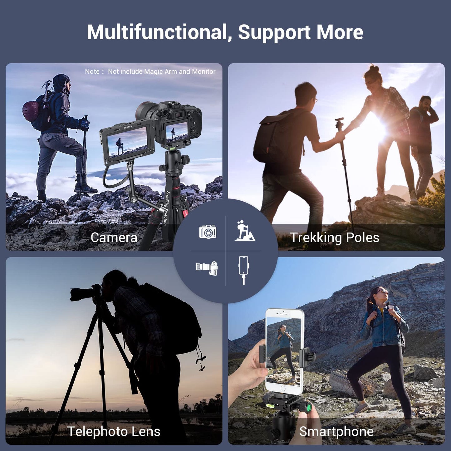 Trípode de Cámara SmallRig Aluminio Cabeza Esférica Desmontable 360° Ajustable 40.5-180 cm