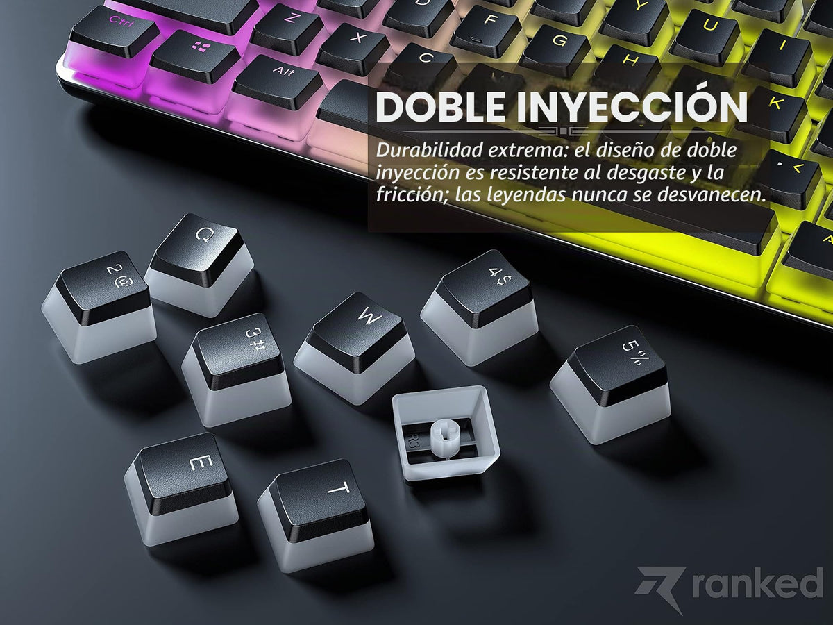 Teclas PBT Ranked Negro Diseño Translúcido para Teclado Mecánico RGB Juegos Perfil OEM 112 ANSI e ISO
