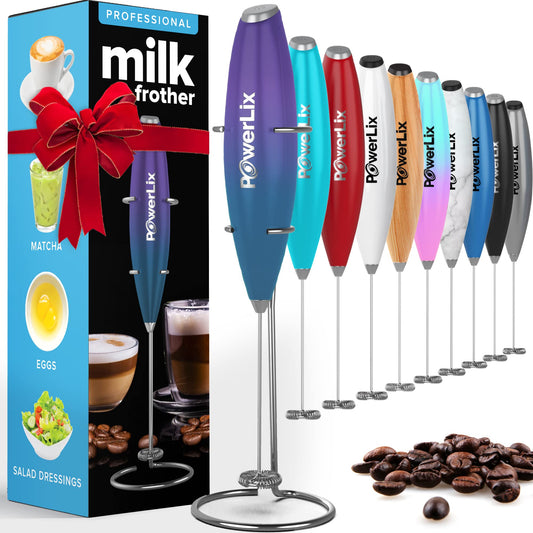 Espumador de Leche PowerLix Negro con Soporte y Pilas para Café