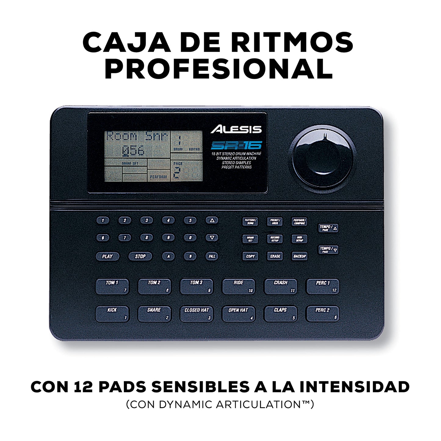 Alesis SR16 - Caja de ritmos de 24-bit estéreo con 12 pads, 233 sonidos asignables y efectos incorporados, varias entradas y salidas, 100 patterns