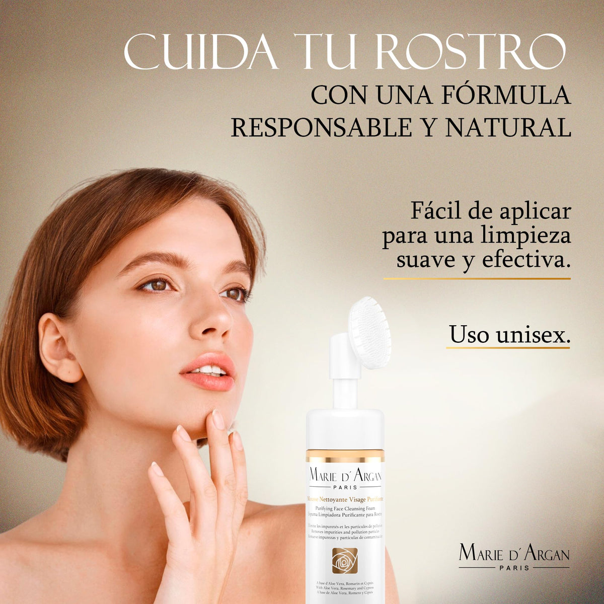 MARIE D' ARGAN Espuma Limpiadora Facial Purificante 150ml, Remueve Impurezas, Controla Grasa Y Poros, Con Aloe Vera, Romero Y Ciprés, Libre De Parabenos, Unisex Para Piel Sensible Mixta O Grasa