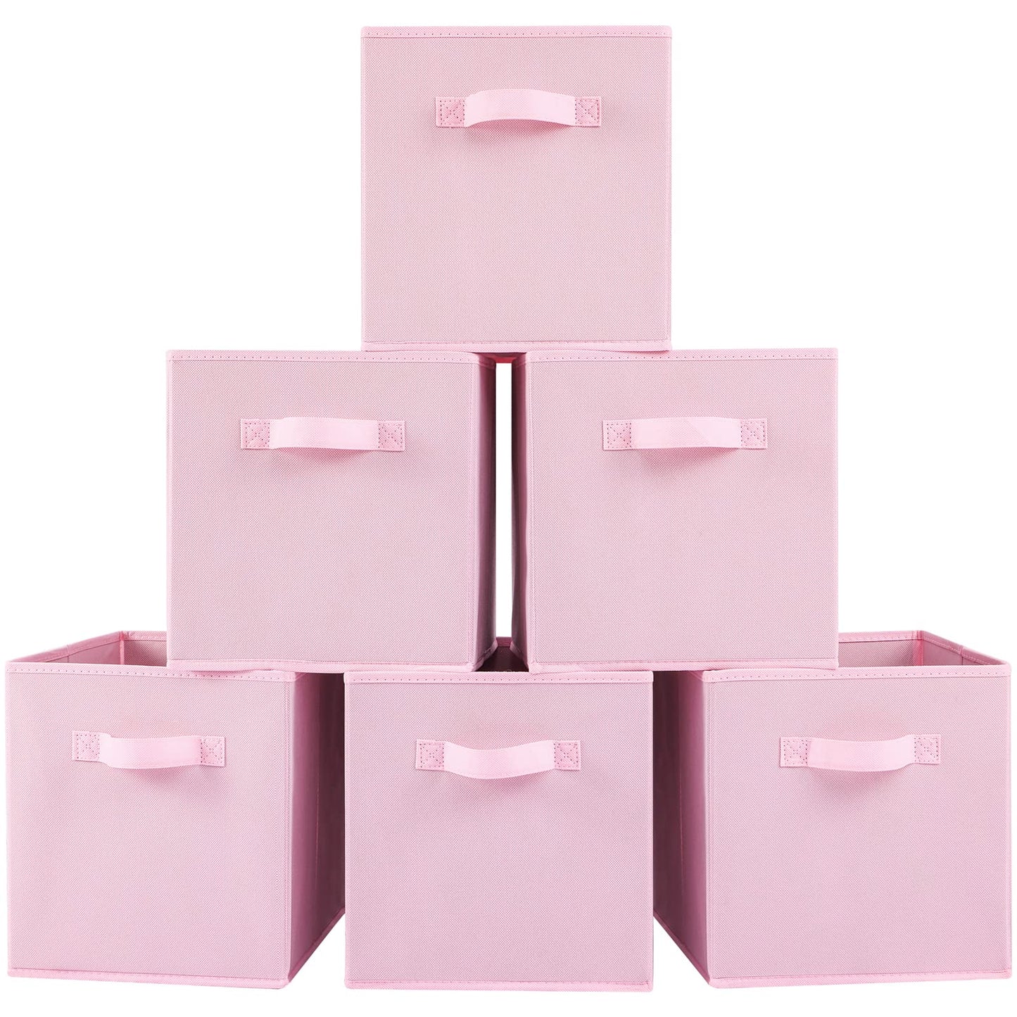 Cubos de tela para almacenamiento, paquete de 6, de 13 x 13 x 13 pulgadas, de colores divertidos y duraderos, con asas, cestas plegables para el hogar,color rosa
