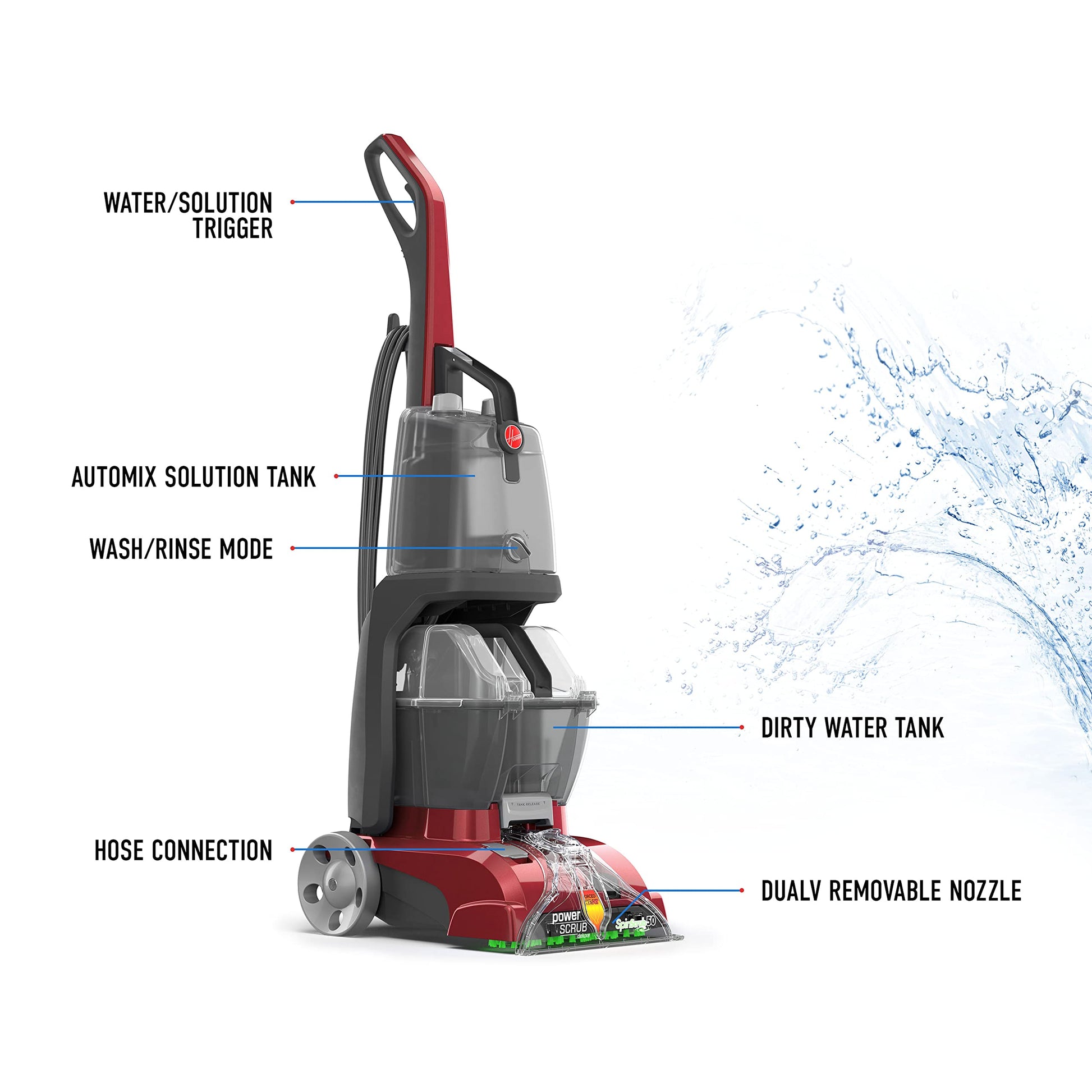 Hoover PowerScrub Deluxe - Máquina limpiadora vertical de alfombras, máquina ligera de limpieza profunda con alfombrilla de almacenamiento, combina con solución limpiadora de alfombras Hoover