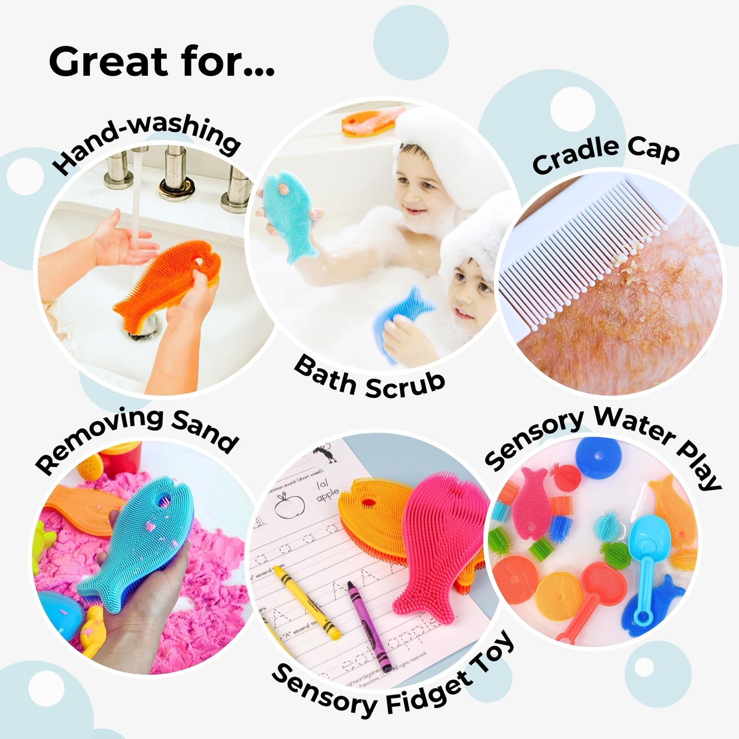 Innobaby Bathin' Smart Silicone Fish Antimicrobial Bath Scrub, Aqua/Periwinkle