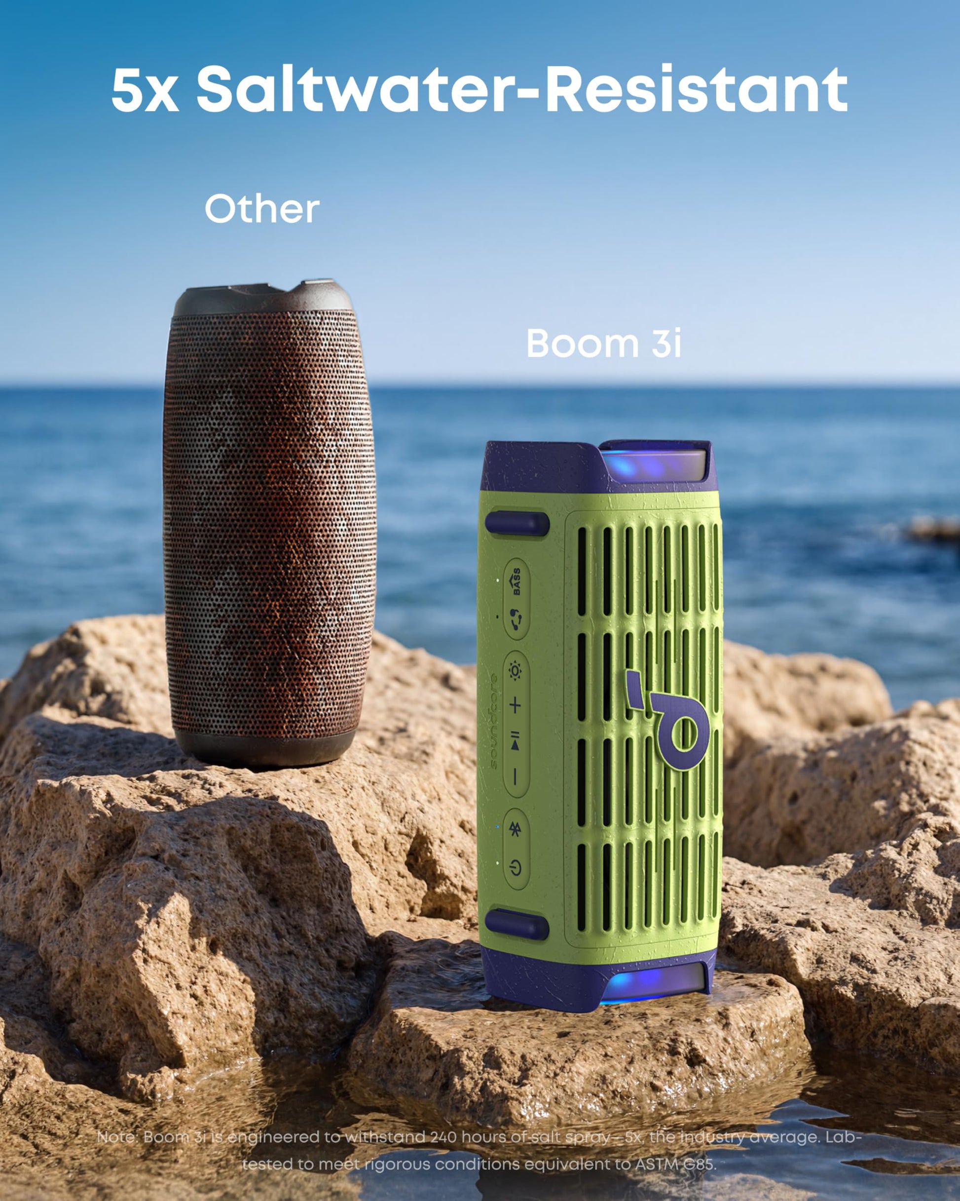 Soundcore by Anker Boom 3i Bocina Bluetooth Portatil 16h Batería, 50W Potencia, IP68 Flotante Resistente Agua Salada, BassUp 2.0, Bluetooth 5.3, TWS — Ideal para Pesca, Camping y Exteriores