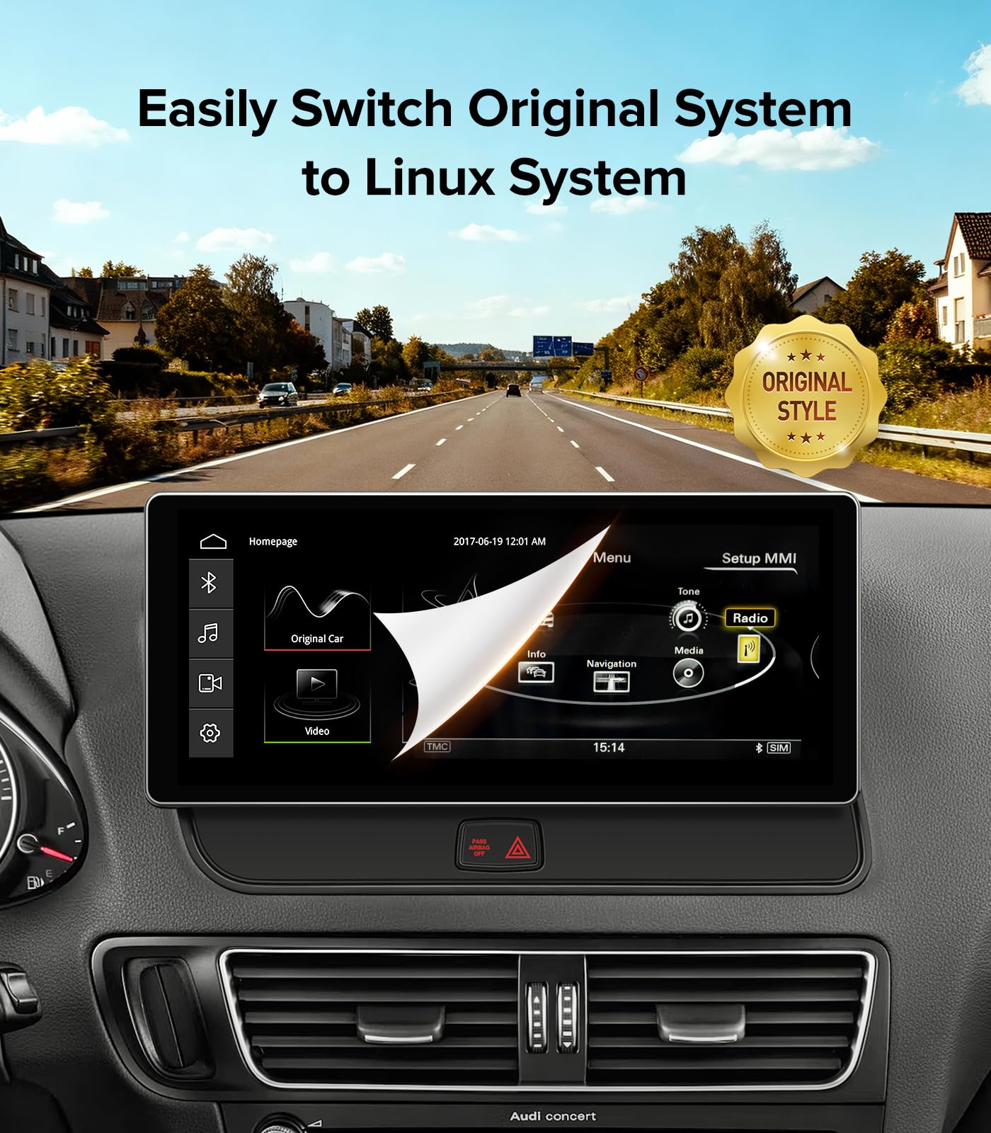 Estéreo inalámbrico CarPlay de 10.25 pulgadas para Audi Q5 SQ5 2009-2017 con sistema Audi Concert & Symphony (3GMMI) | visualización táctil HD | Dual OS (OEM+Linux) Radio de coche USB Reproducción de