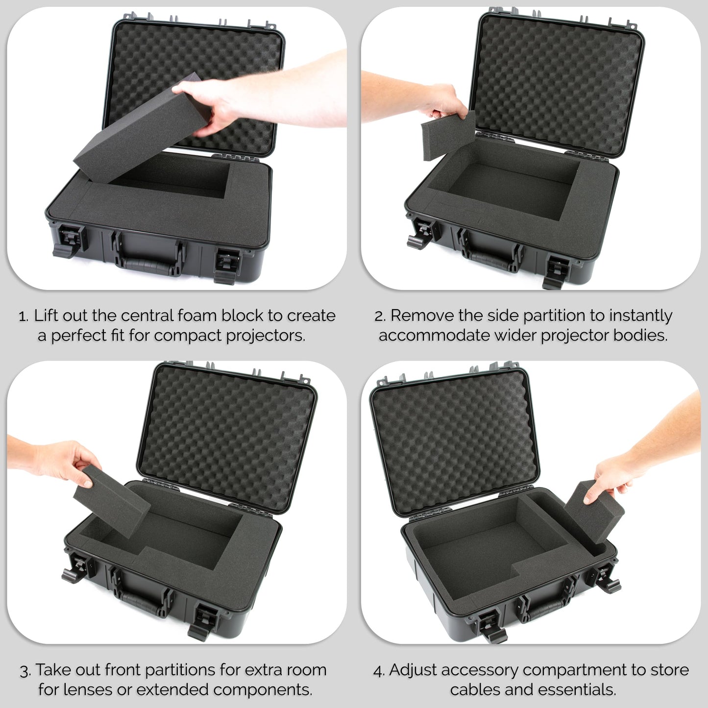 CASEMATIX Funda rígida para proyector de Viaje Compatible con Epson VS250 SVGA, VS350 XGA, VS355 WXGA con Cable HDMI y Mando a Distancia en Compartimentos de Espuma Personalizados, Solo Funda