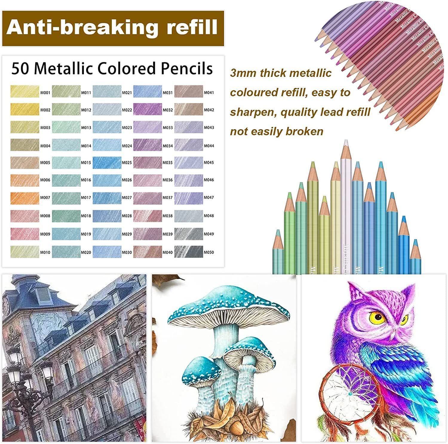 Lapices de Colores Metálico Profesional, 50 Lápices de Colores para Colorear Dibujo Esbozos, Núcleo blando, Numerados, uego de Lápices Para Colorear Para Artistas