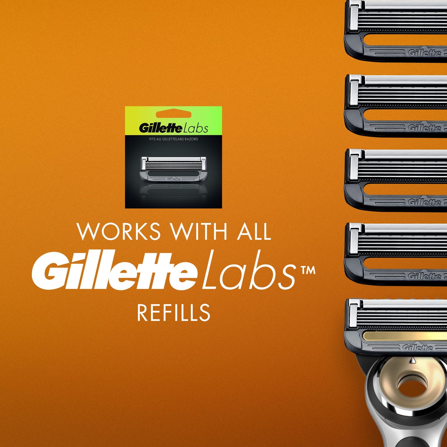 Gillette Labs - Kit de iniciación de maquinilla de afeitar con calefacción, 1 asa, 2 recambios de cuchilla, 1 base de carga, negro y plata, juego de 4 piezas