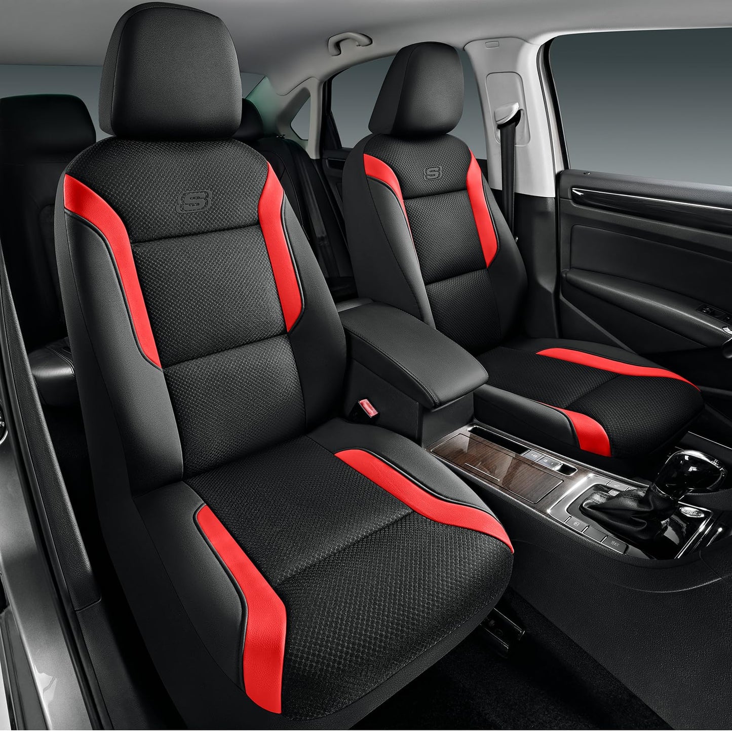 Skechers Memory Foam™ - Fundas de asiento de coche de piel, malla Air Cool, asiento delantero, compatible con airbag, comodidad y protección automotriz para la mayoría de vehículos, rojo