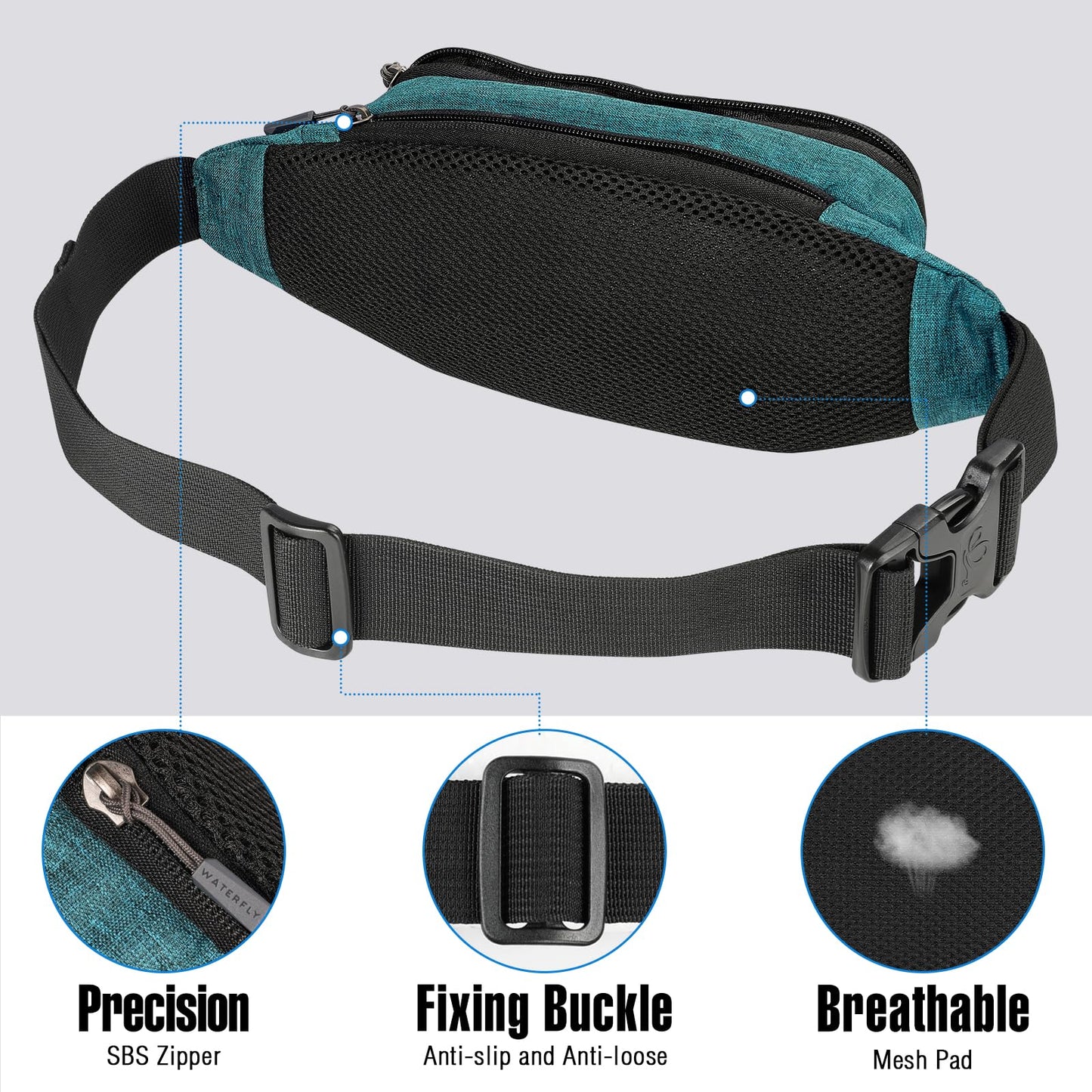 Riñonera WATERFLY Deportiva Mujer Hombre Pequeña con Cinturón Extra Extendido para Marcha y Viajes al Aire Libre