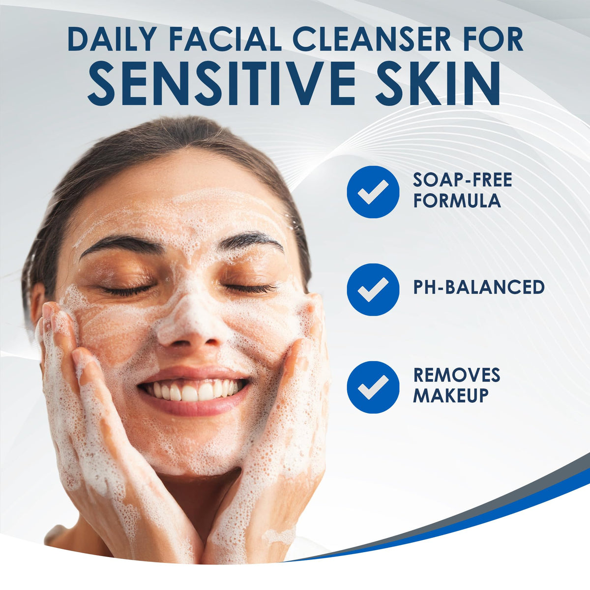 Limpiador facial suave Vanicream para pieles sensibles con dispensador de bomba, 8 onzas