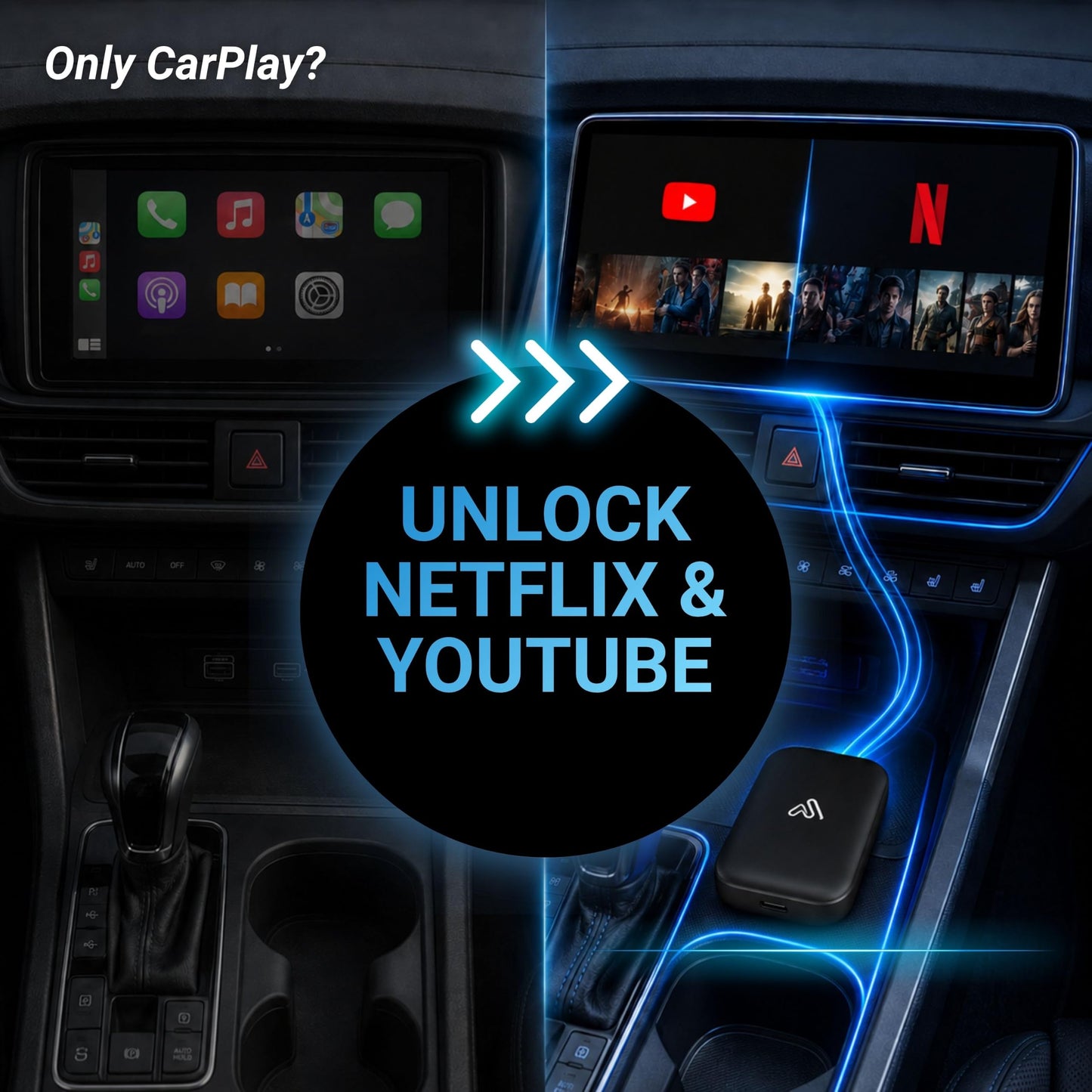 AutoSky AI Box Lite Air – Adaptador Inalámbrico para CarPlay de Fábrica – Transmite Medios Personales y Aplicaciones en Línea a través de Hotspot de Teléfono – Rendimiento Rápido Plug & Play