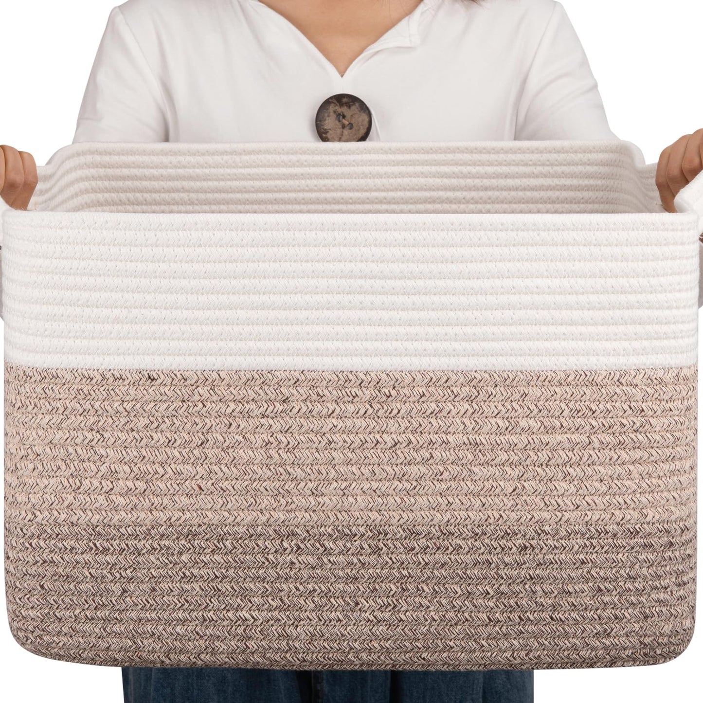 OIAHOMY - Cesta de cuerda de algodón, cestas tejidas rectangulares para almacenamiento, manta de guardería, sala de estar, cesta de juguetes con asa: 17.7 x 13.8 x 11 pulgadas, color amarillo