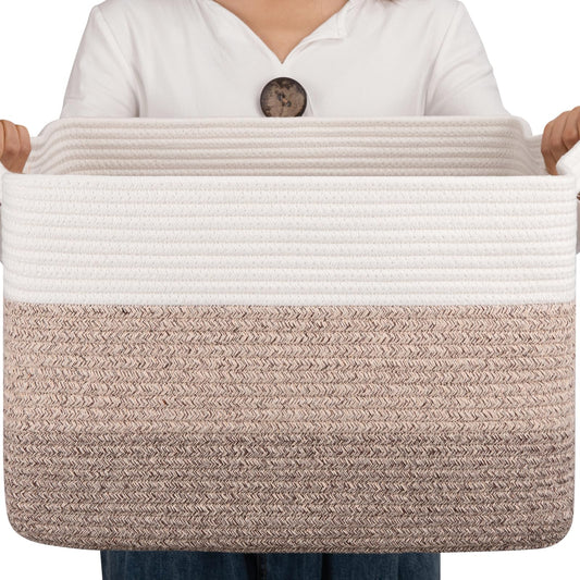 OIAHOMY - Cesta de cuerda de algodón, cestas tejidas rectangulares para almacenamiento, manta de guardería, sala de estar, cesta de juguetes con asa: 17.7 x 13.8 x 11 pulgadas, color amarillo