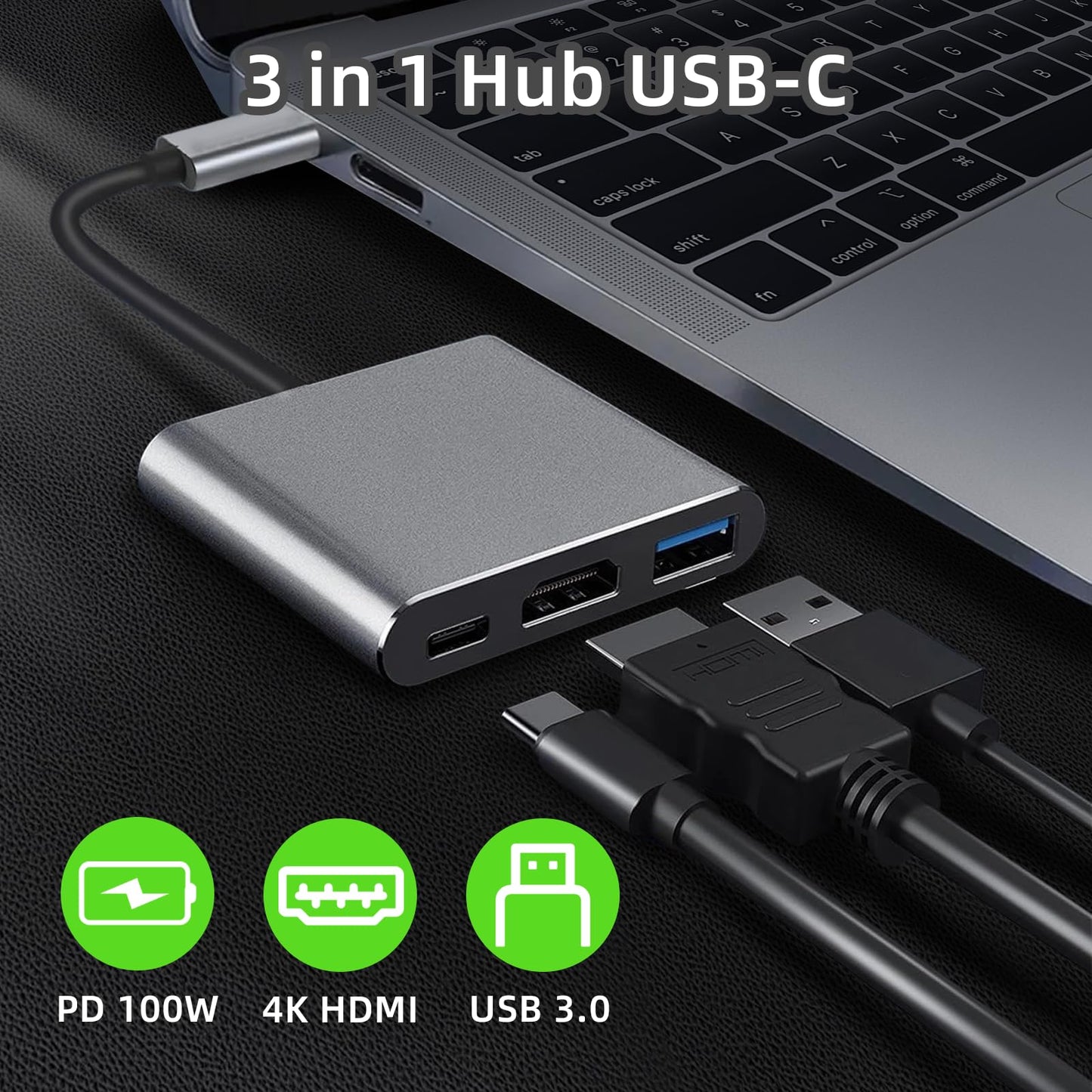 JUGLUTE USB C a HDMI Hub Multipuerto con Lector SD/microSD | 4K HDMI, USB 3.0, Carga Rápida PD 100W | para MacBook, iPad, iPhone 15, Samsung, Nintendo Switch y Más