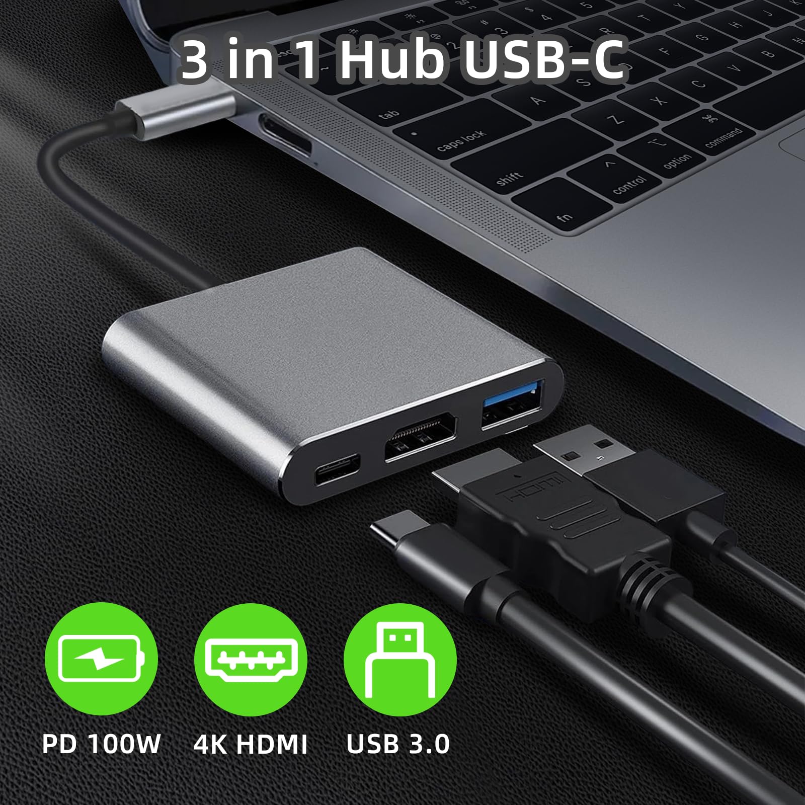 JUGLUTE USB C a HDMI Hub Multipuerto con Lector SD/microSD | 4K HDMI, USB 3.0, Carga Rápida PD 100W | para MacBook, iPad, iPhone 15, Samsung, Nintendo Switch y Más