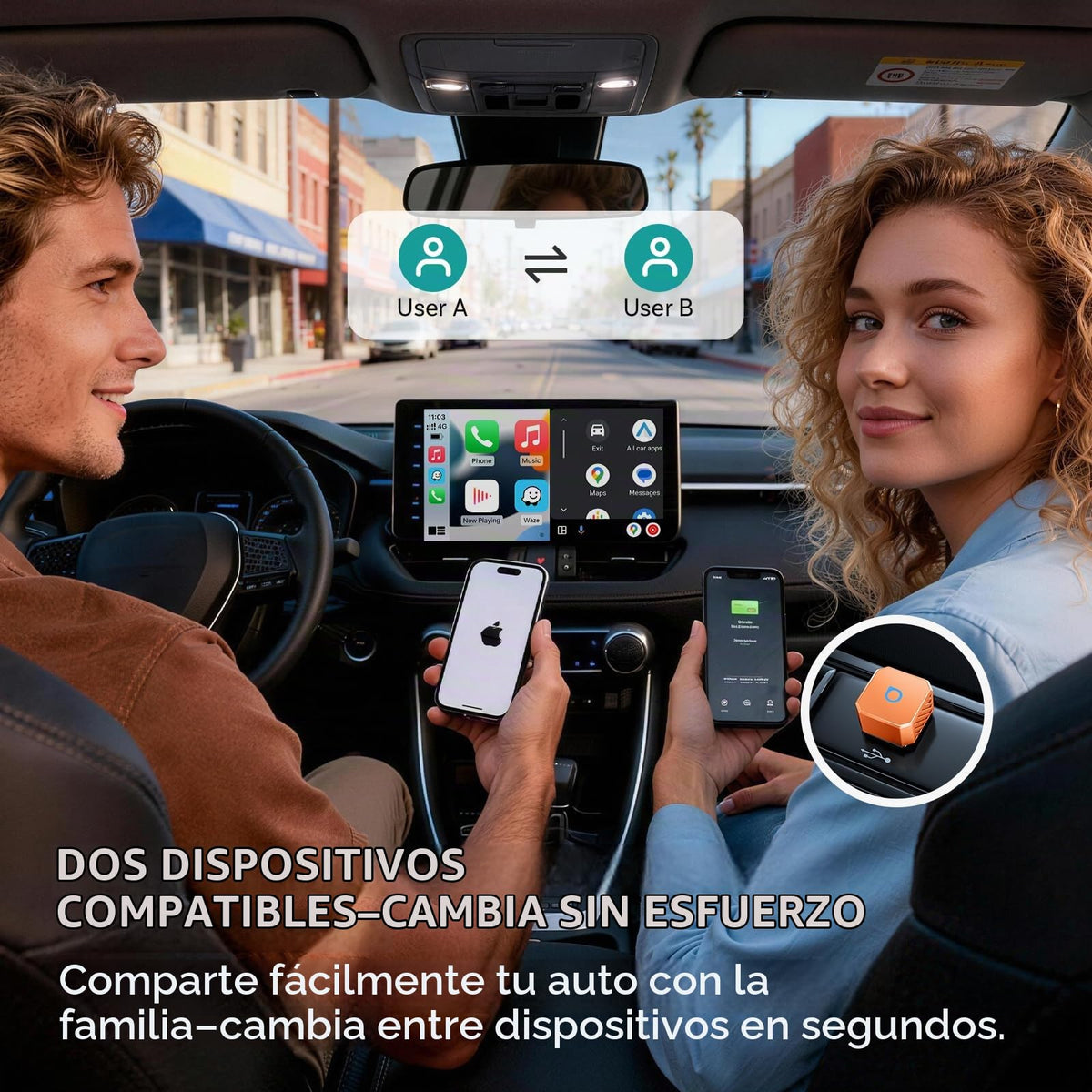 Adaptador Inalámbrico 2-en-1 OTTOCAST 2025 Mini 3.0 para CarPlay y Android Auto
