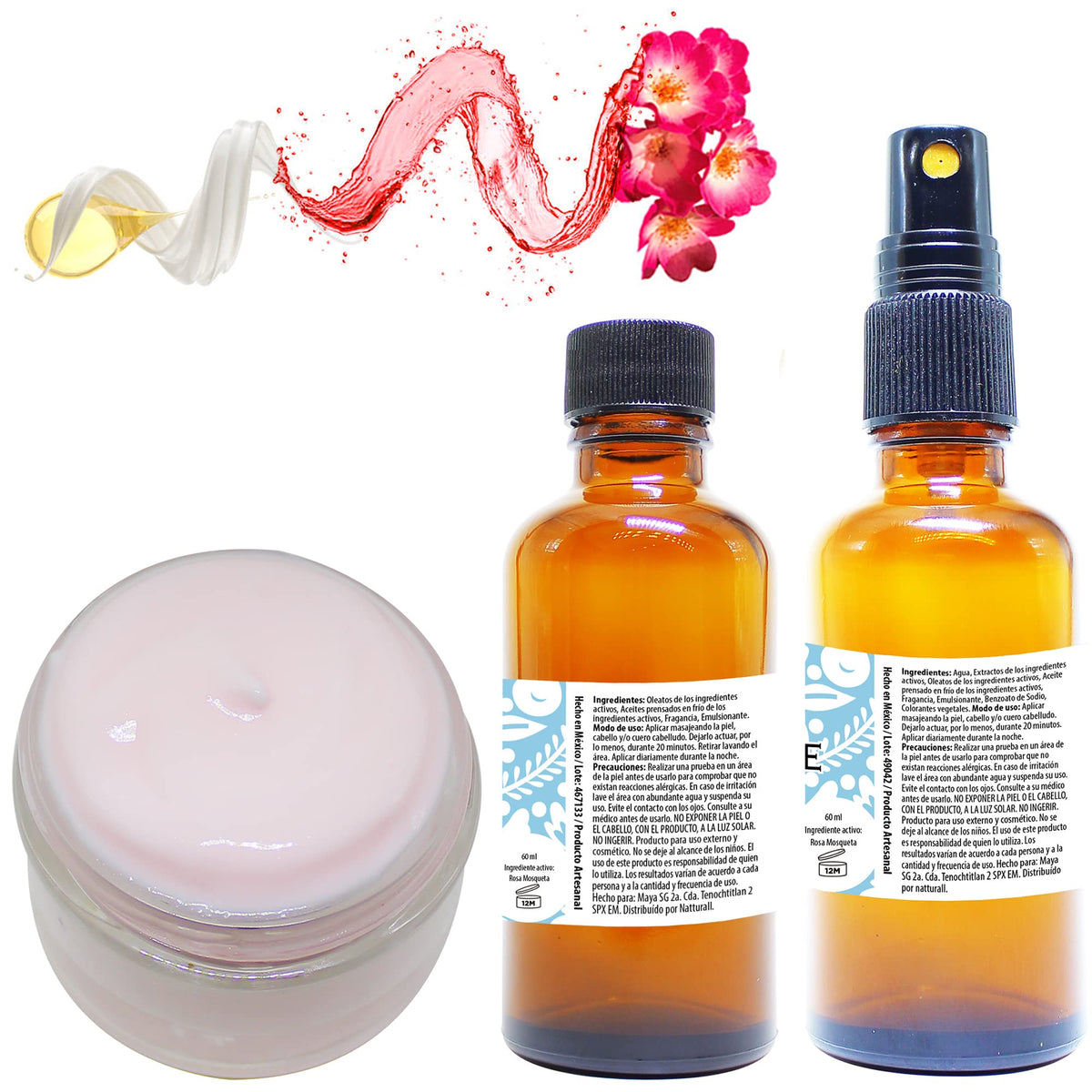 Rosa Mosqueta Aceite Crema Locion para Cicatrices Antiarrugas Antioxidantes Paquete 50 g 60 ml 60 ml