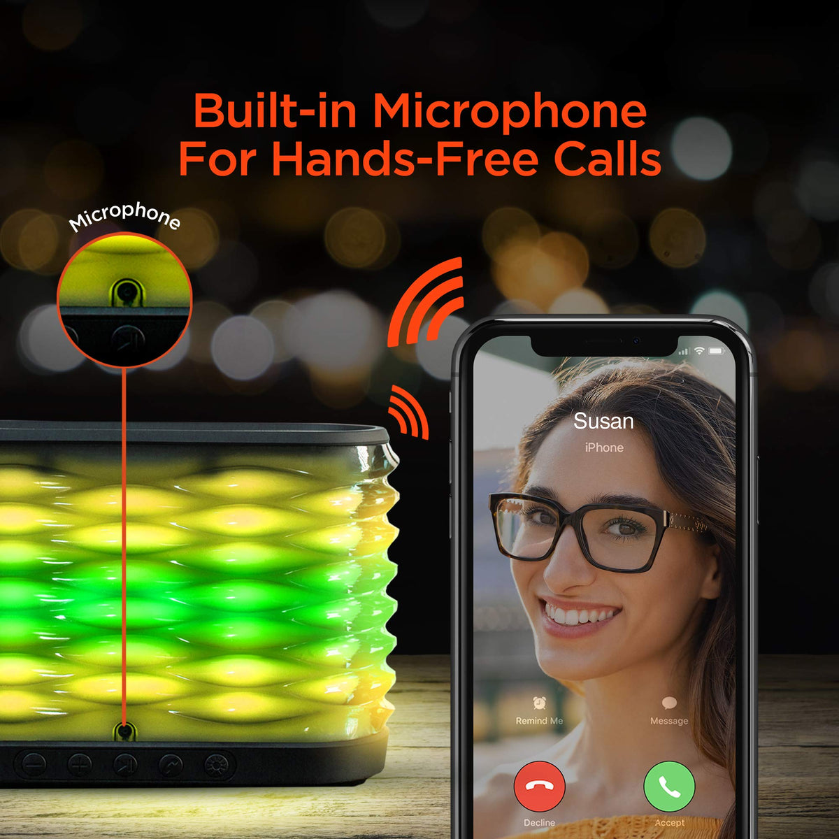 Altavoz Bluetooth Inalámbrico Portátil con Micrófono y Luces LED Impulsadas por Ritmo para Hogar y Exteriores