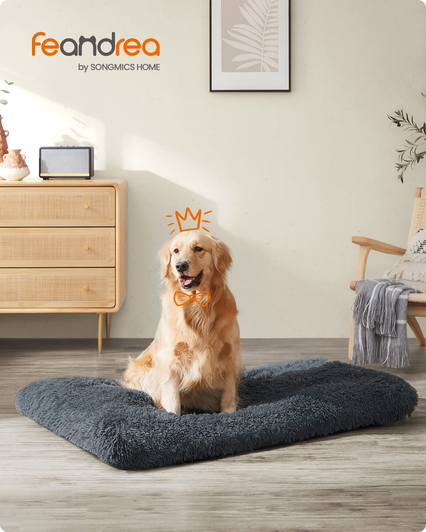 Feandrea Cama para Perros, Sofá para Mascotas, 122 x 74 cm, Lavable a Máquina, con Cojín, Gris Oscuro MPGW204G02