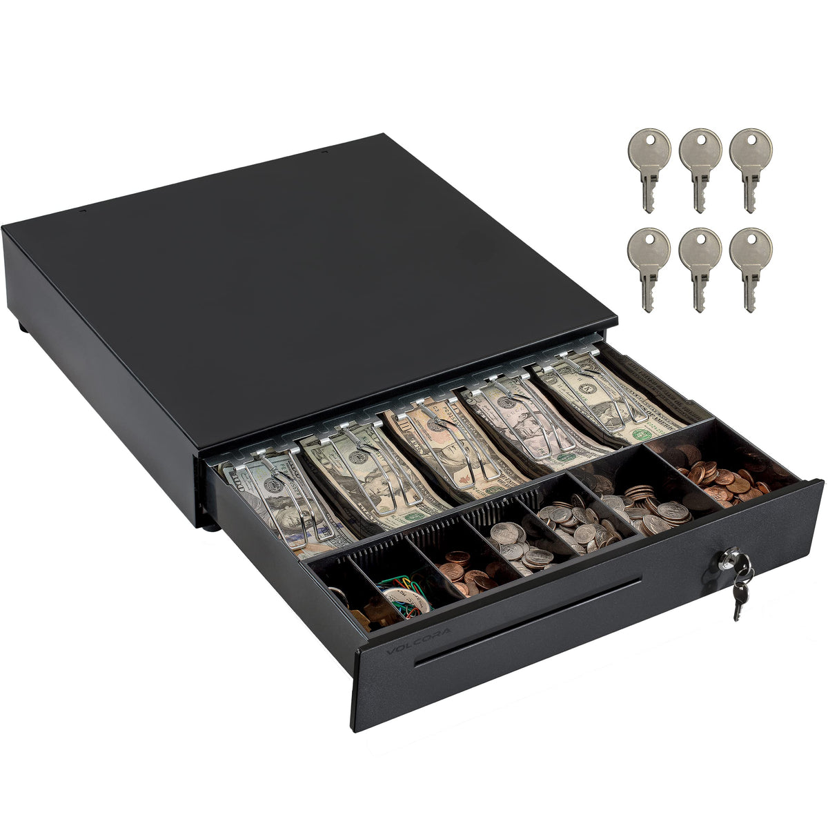 Cajón de Caja Registradora Volcora Negro con Ranuras Ajustables para Sistema POS