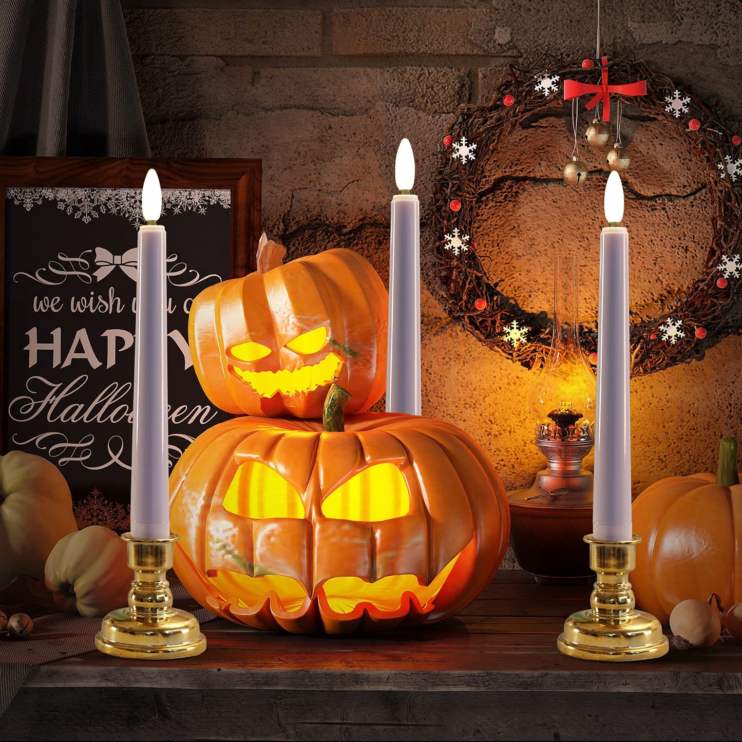 Juego de Velas LED 3D MIXALY Blancas con Temporizador y Candelabros Extraíbles