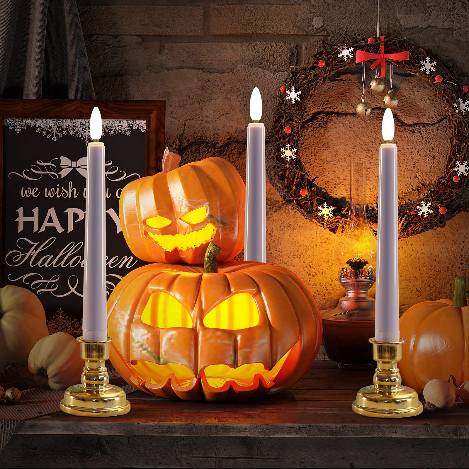 Juego de Velas LED 3D MIXALY Blancas con Temporizador y Candelabros Extraíbles