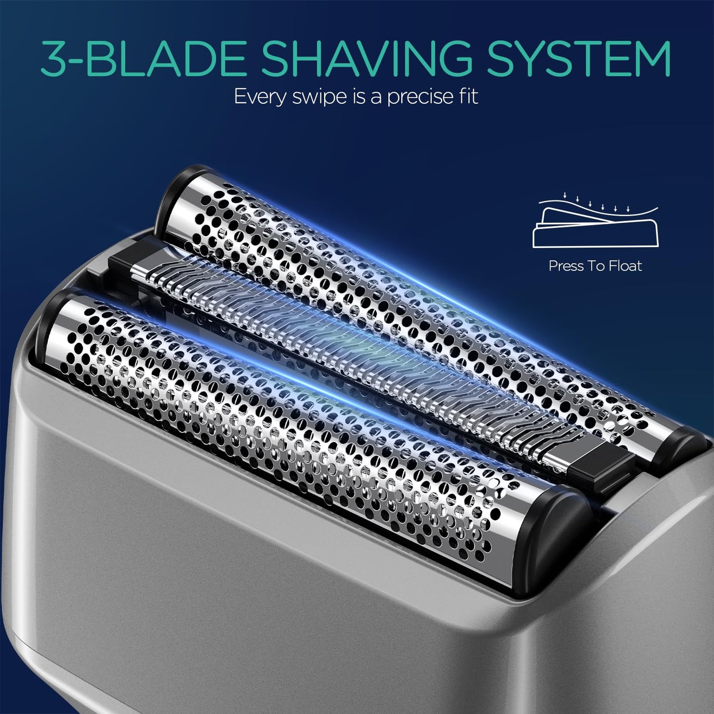 VOYOR - Maquinilla de afeitar eléctrica para hombres, recargable, con pantalla LCD, húmedo y seco, IPX6, impermeable, seguro, flotante, cabezal cortador, de 3 hojas, no raya, ligera, afeitadora de