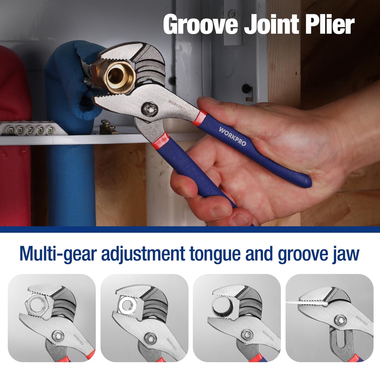Workpro 7-piece Pliers Set (8" Groove Joint Pliers, 6" Long Nose, 6" Slip Joint, 7" Linesman, 8" Slip Joint)