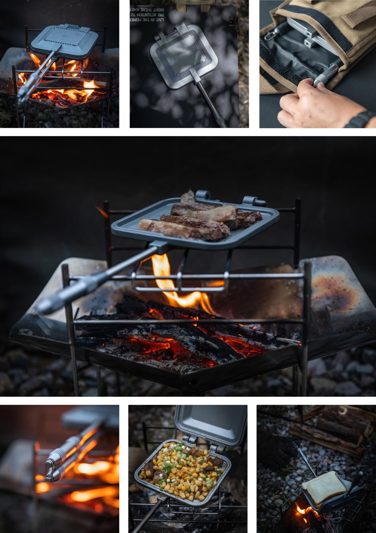 Camping Moon Sandwichera de arena caliente de un solo quemador de gas, fuego abierto, aluminio compacto TT-1315 (plata con bolsa)