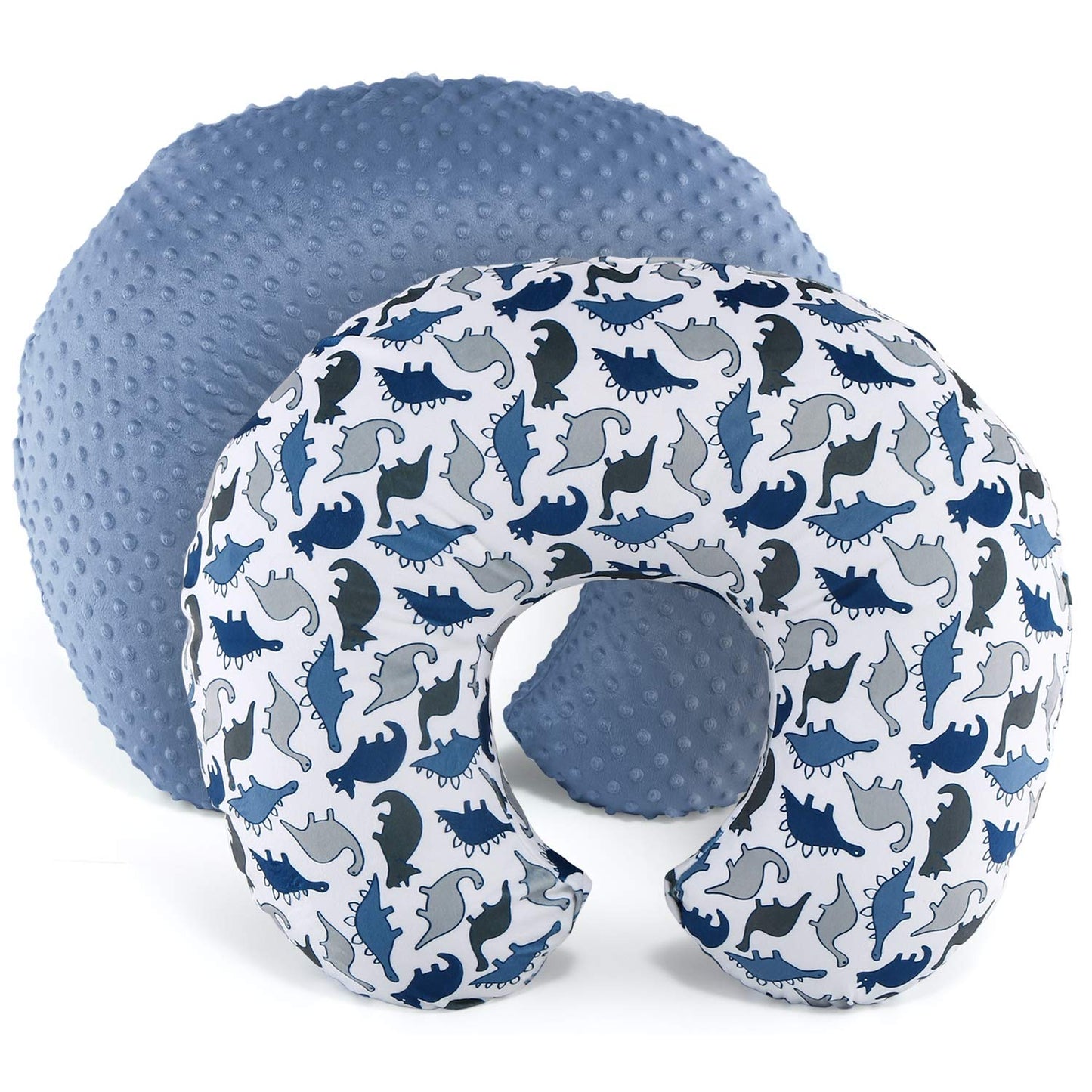 The Peanutshell - Juego de fundas de almohada de lactancia para bebés niños o niñas | Dinosaurio y lunares azul marino | 2 unidades