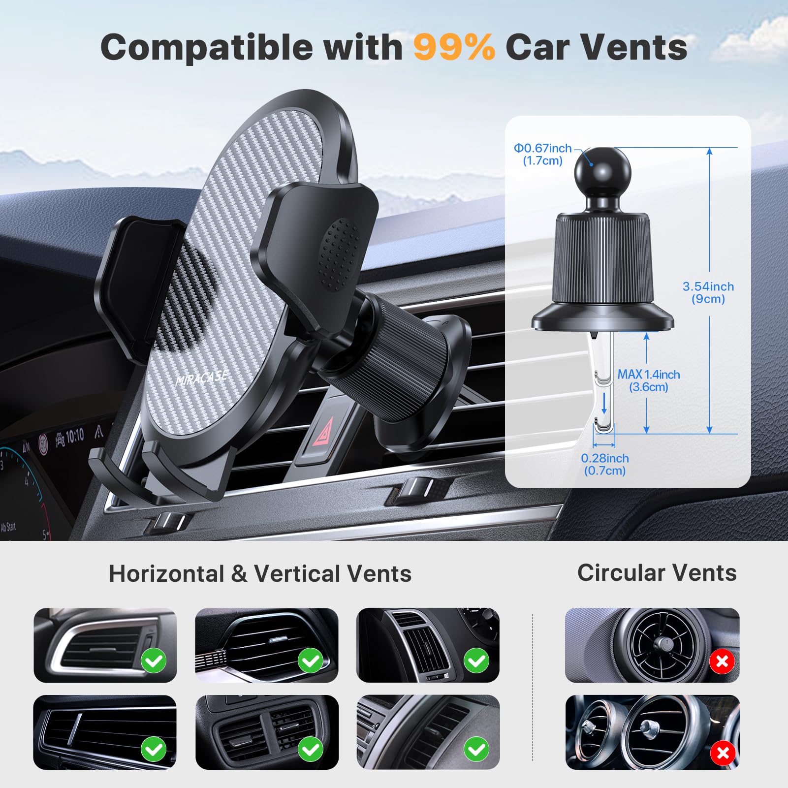Soporte Celular Miracase Negro con Gancho Metálico para Auto 2025 para iPhone, Huawei, Motorola, Xiaomi